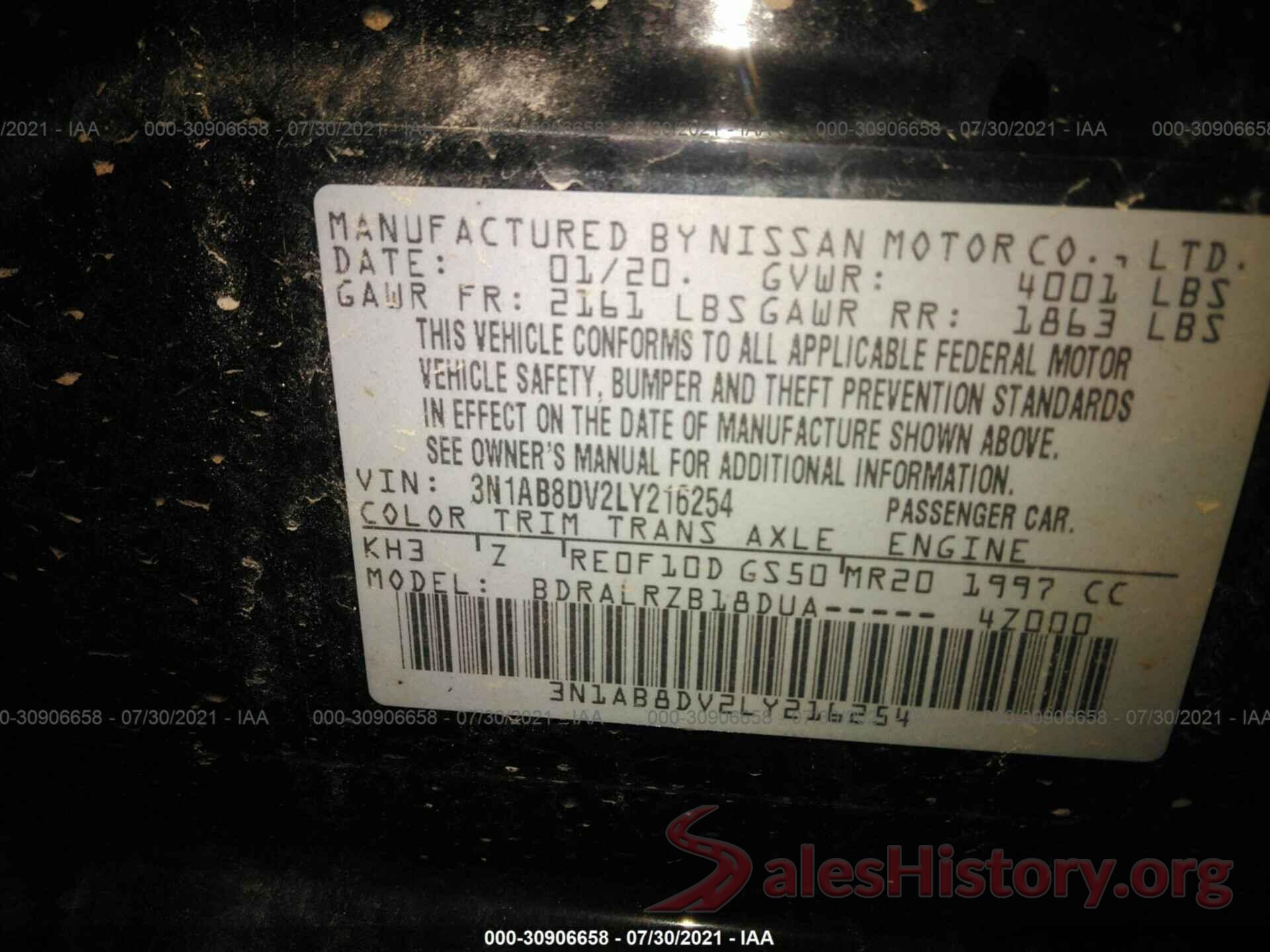 000AB8DV2LY216254 2020 NISSAN SENTRA