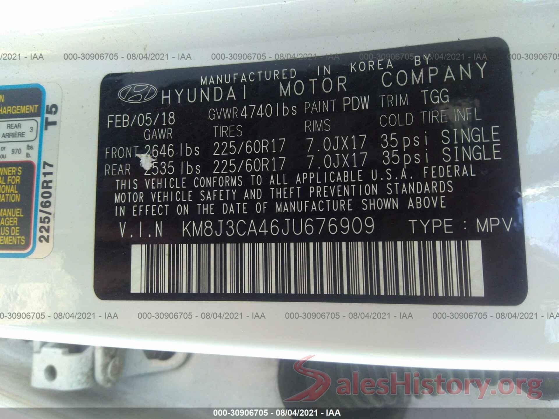 KM8J3CA46JU676909 2018 HYUNDAI TUCSON