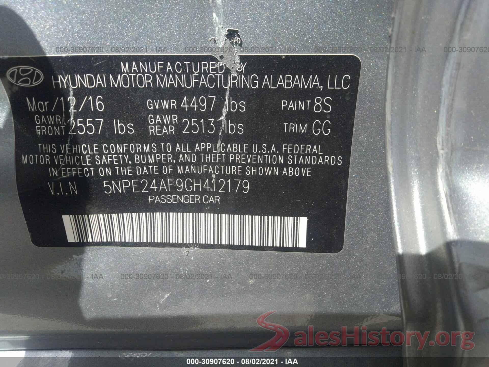 5NPE24AF9GH412179 2016 HYUNDAI SONATA