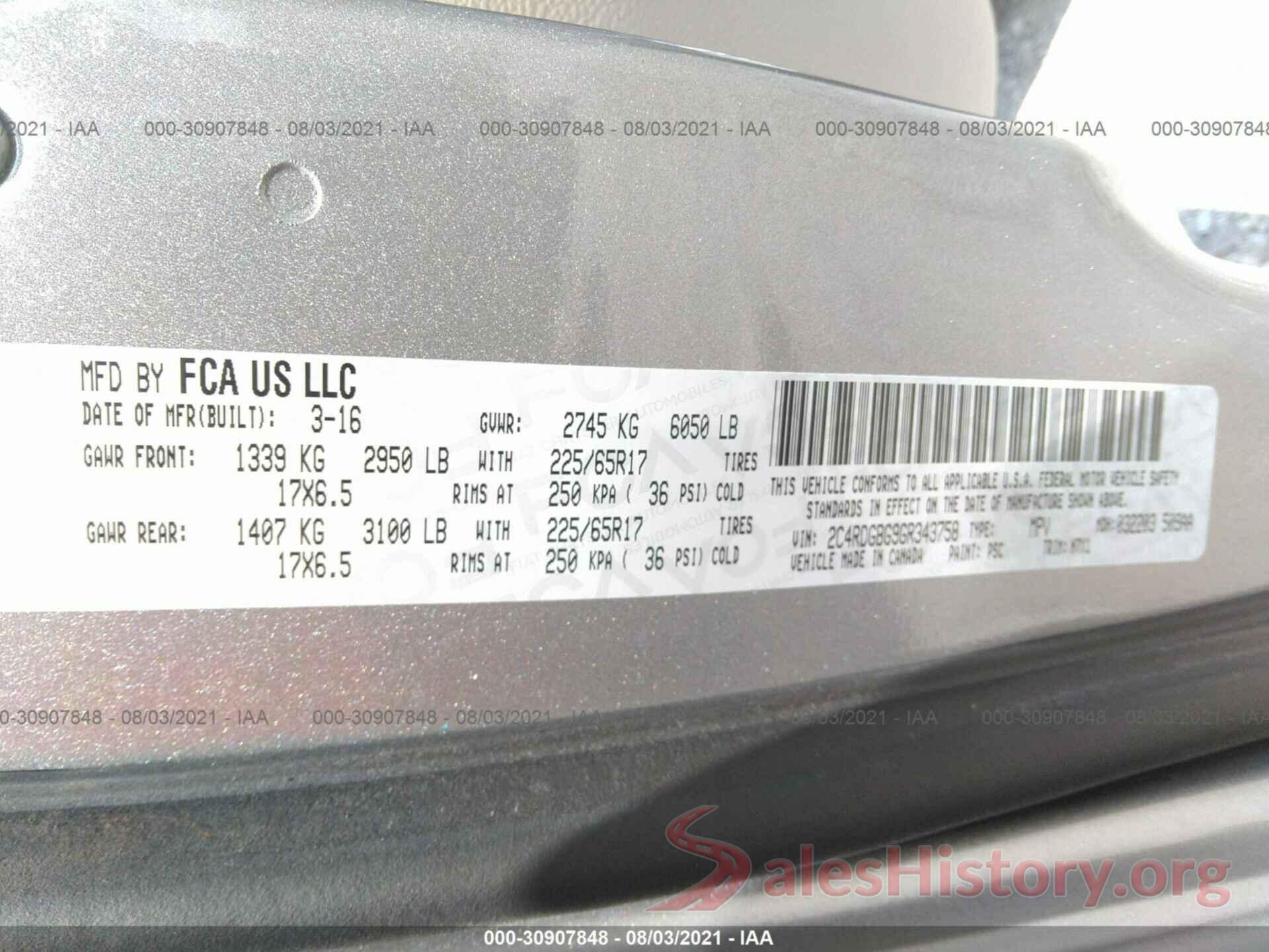 2C4RDGBG9GR343758 2016 DODGE GRAND CARAVAN