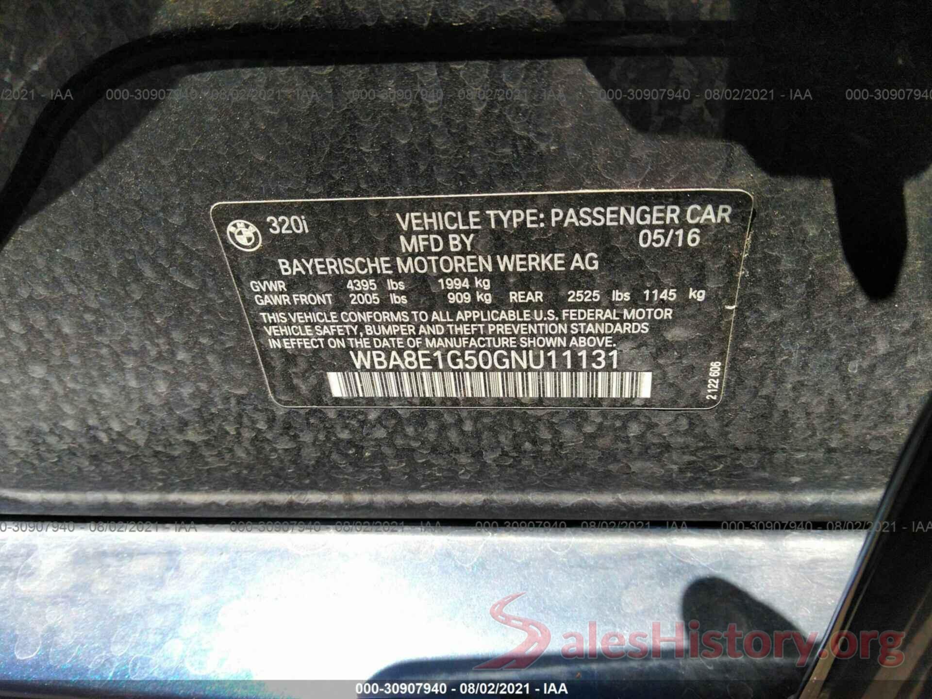 WBA8E1G50GNU11131 2016 BMW 3 SERIES