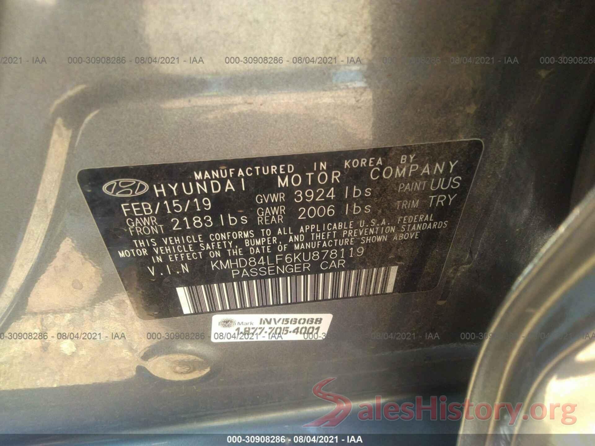 KMHD84LF6KU878119 2019 HYUNDAI ELANTRA