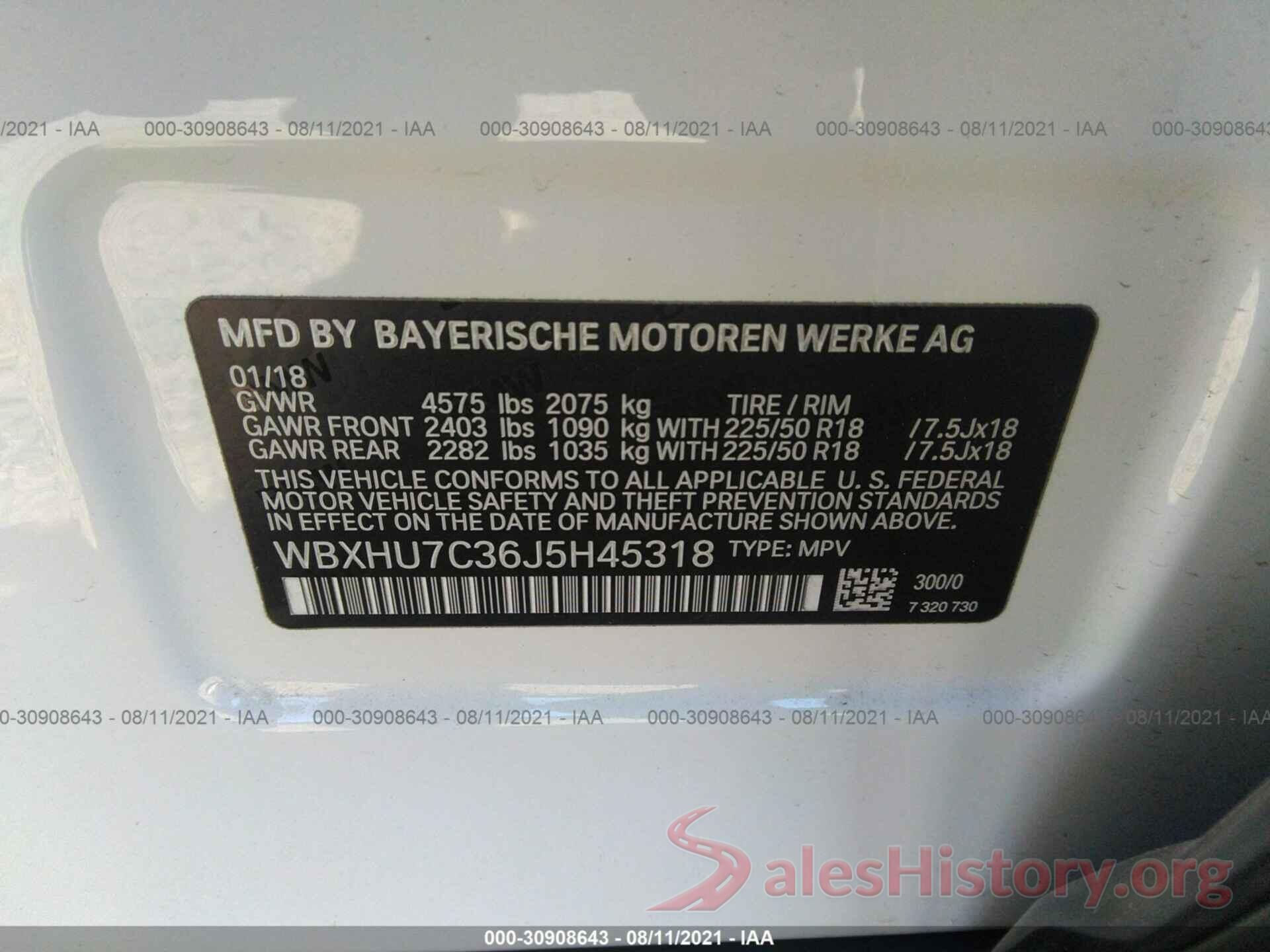 WBXHU7C36J5H45318 2018 BMW X1