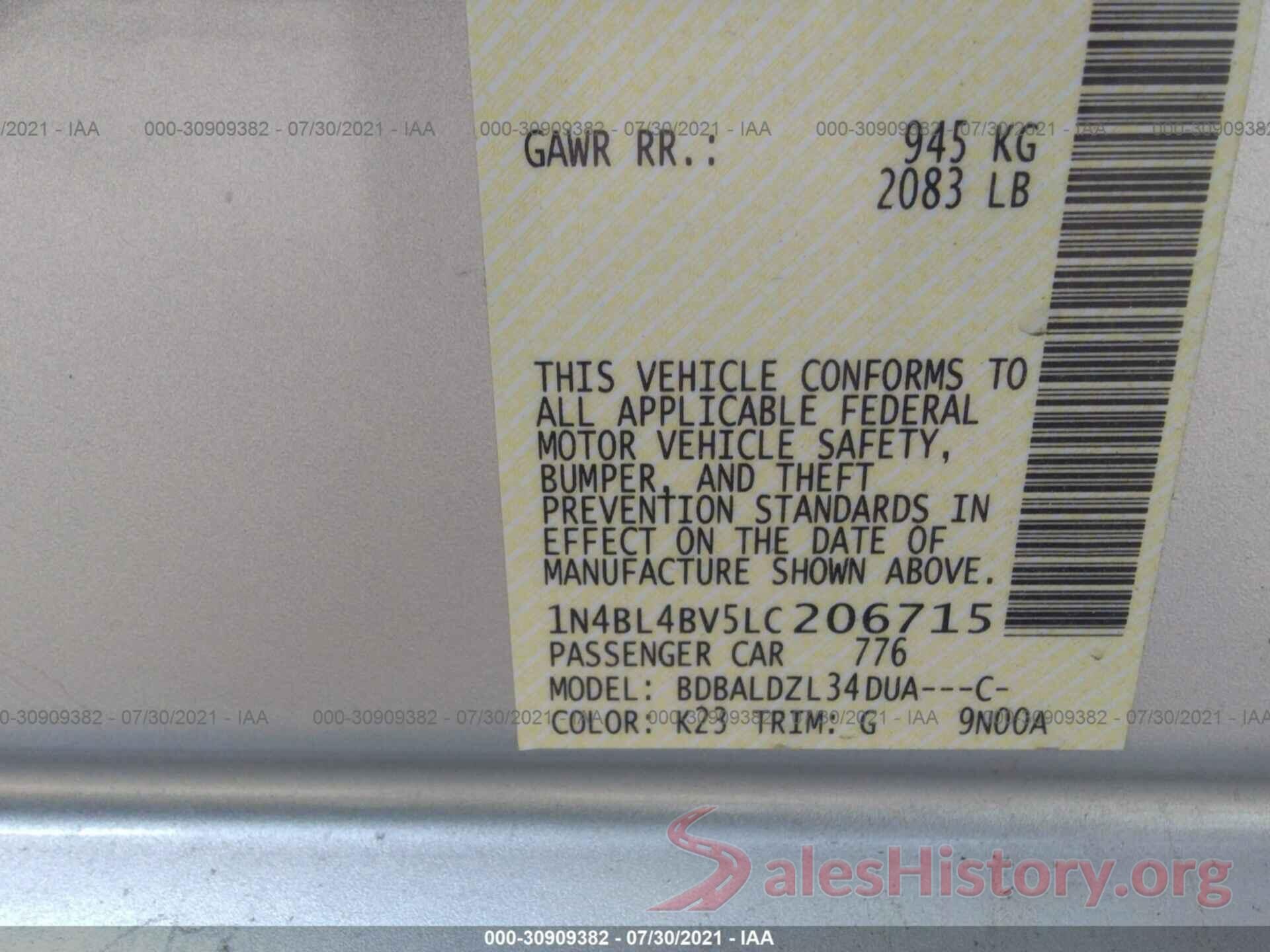 1N4BL4BV5LC206715 2020 NISSAN ALTIMA