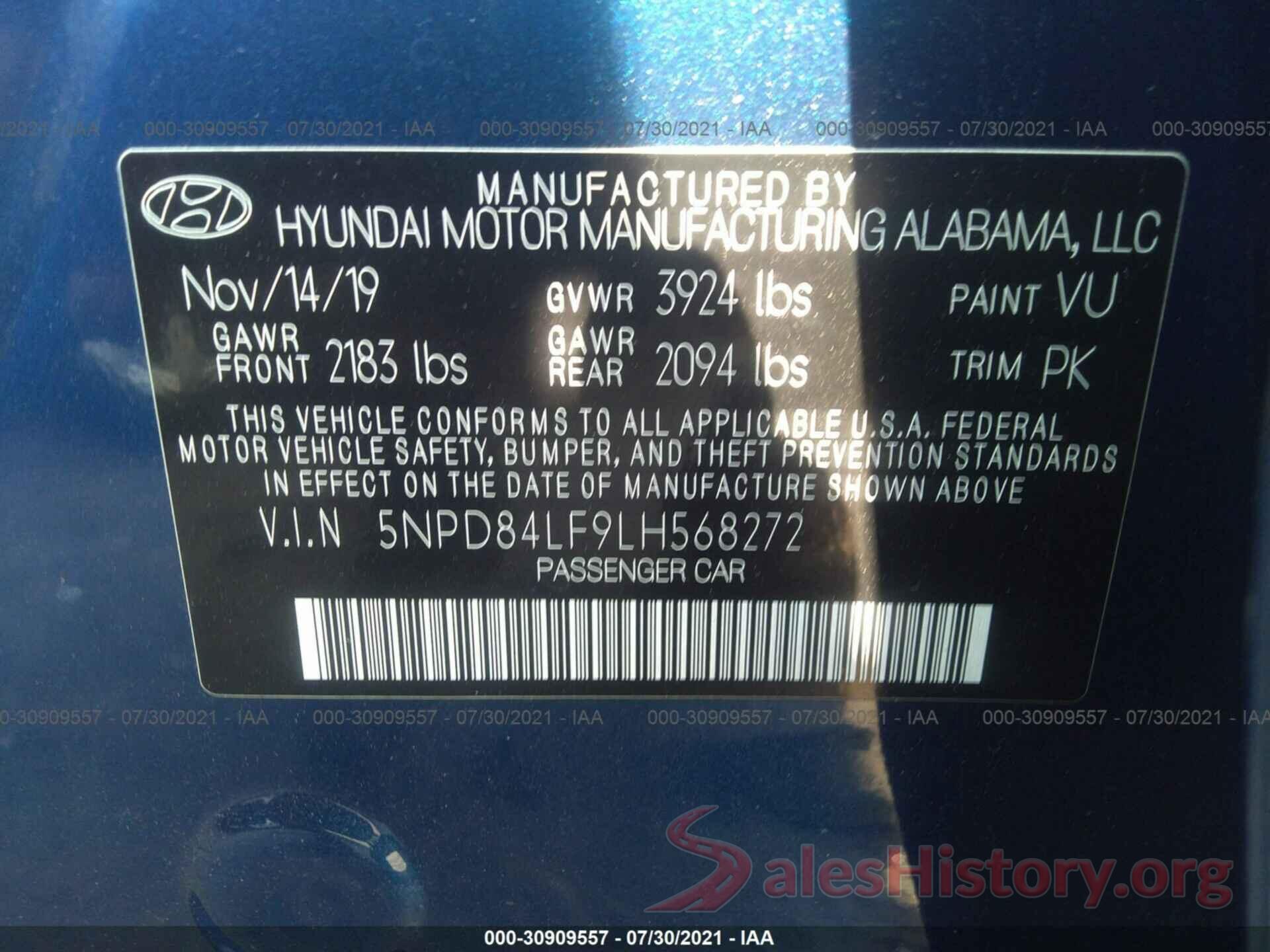 5NPD84LF9LH568272 2020 HYUNDAI ELANTRA