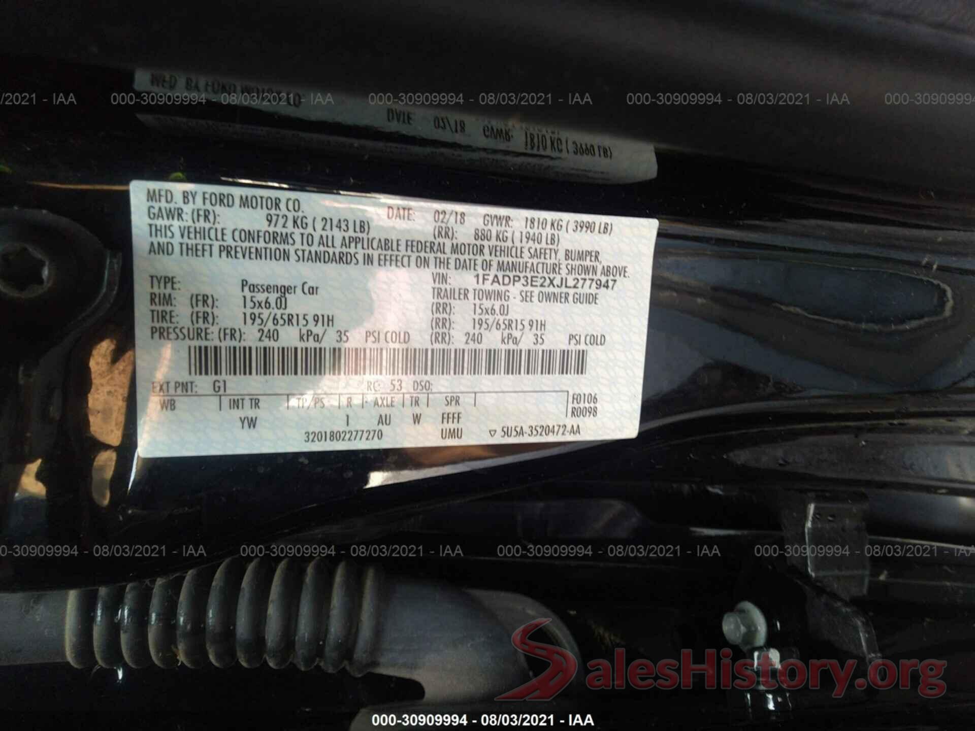 1FADP3E2XJL277947 2018 FORD FOCUS