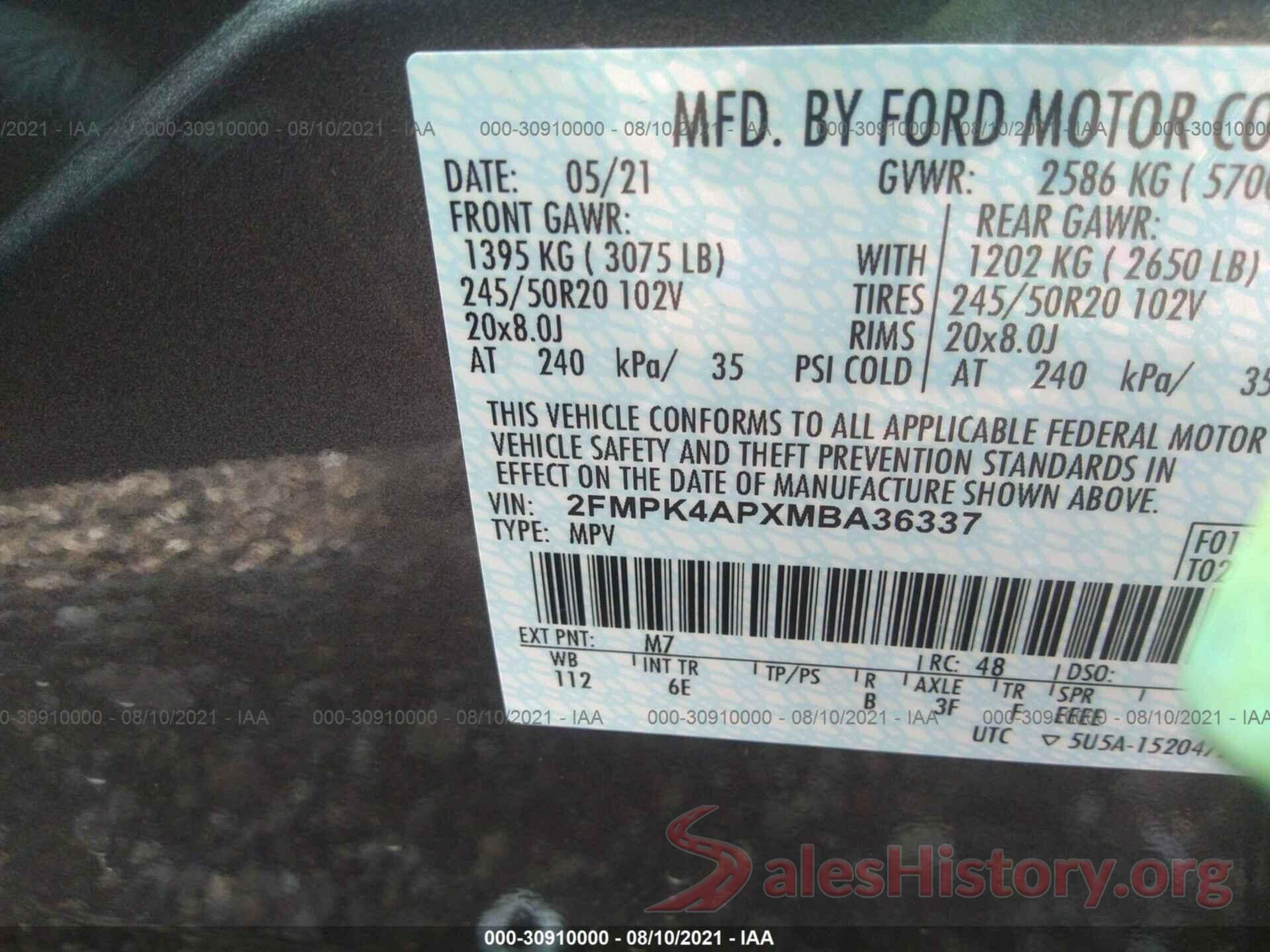 2FMPK4APXMBA36337 2021 FORD EDGE