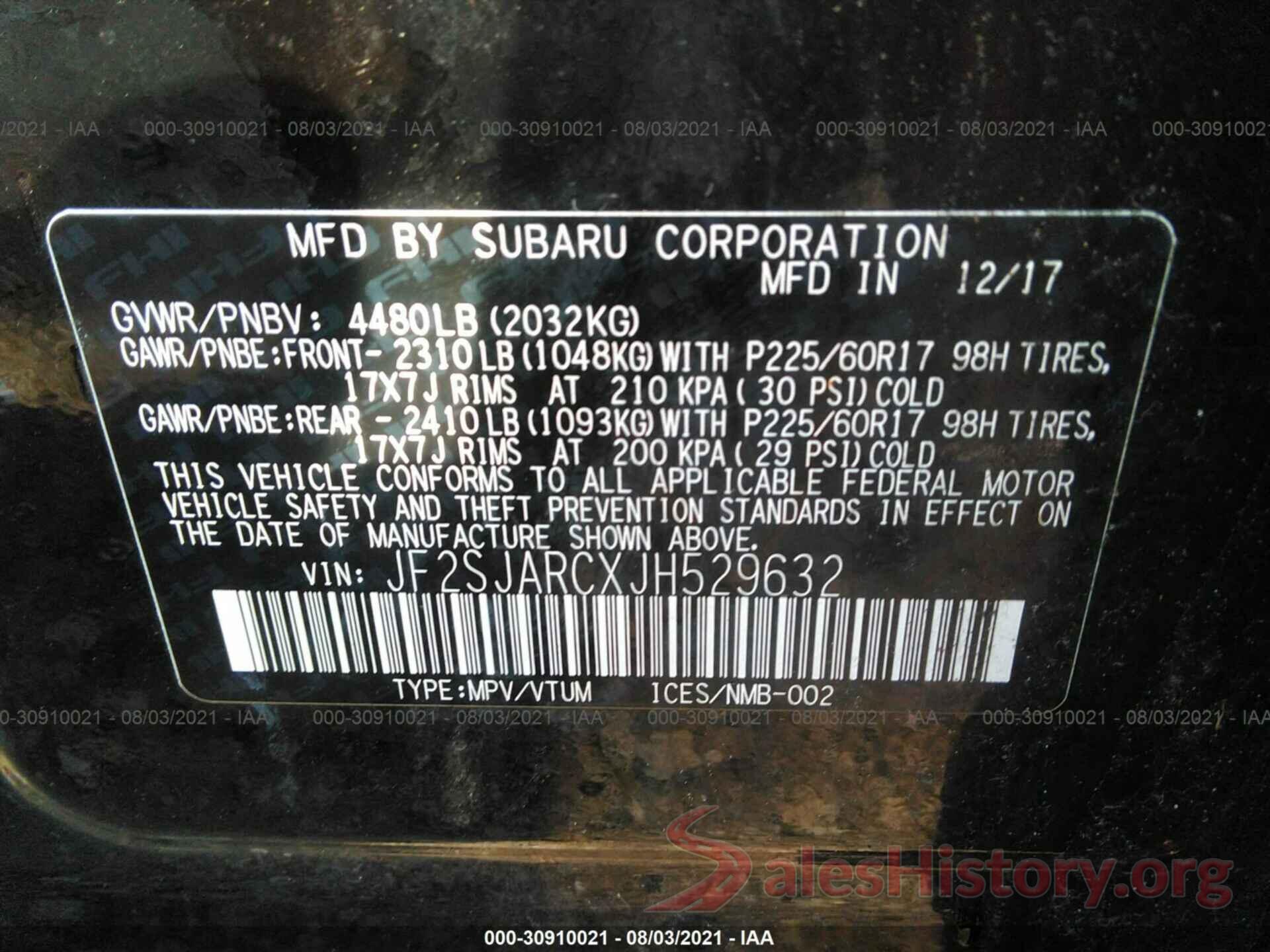 JF2SJARCXJH529632 2018 SUBARU FORESTER