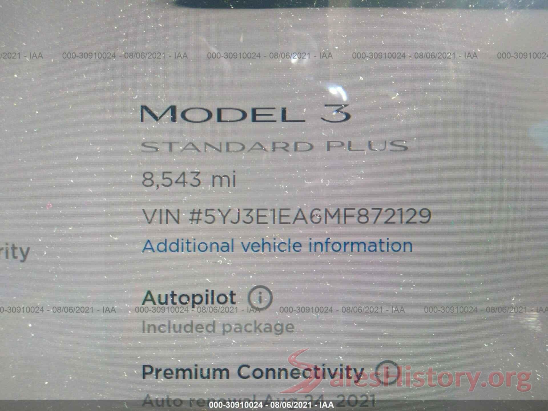 5YJ3E1EA6MF872129 2021 TESLA MODEL 3