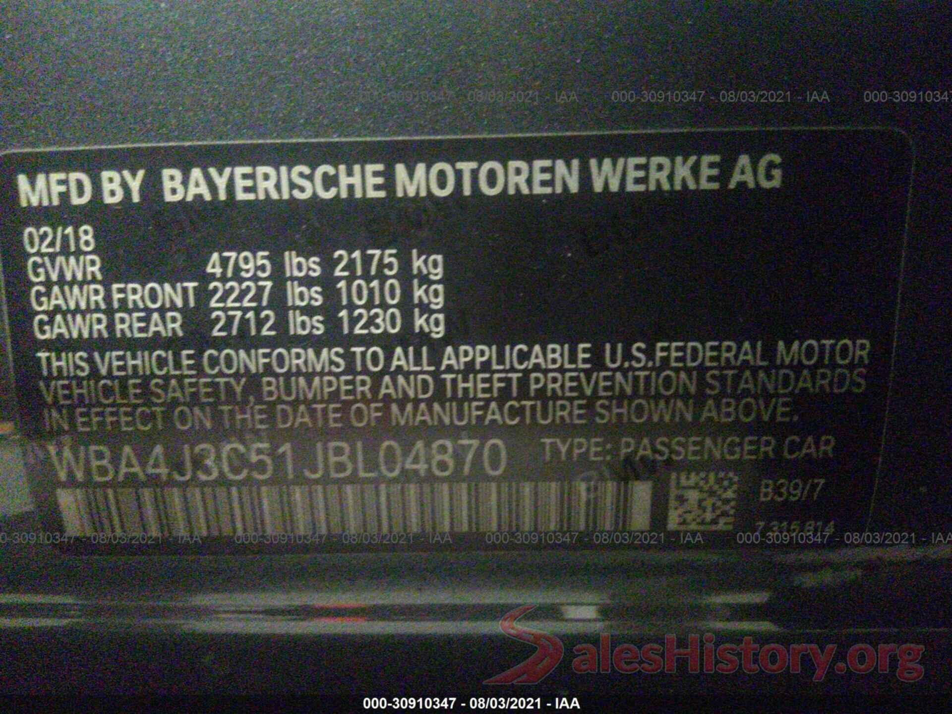 WBA4J3C51JBL04870 2018 BMW 4 SERIES