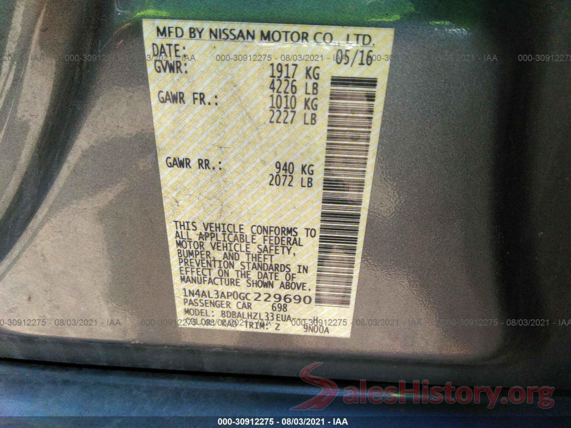 1N4AL3AP0GC229690 2016 NISSAN ALTIMA