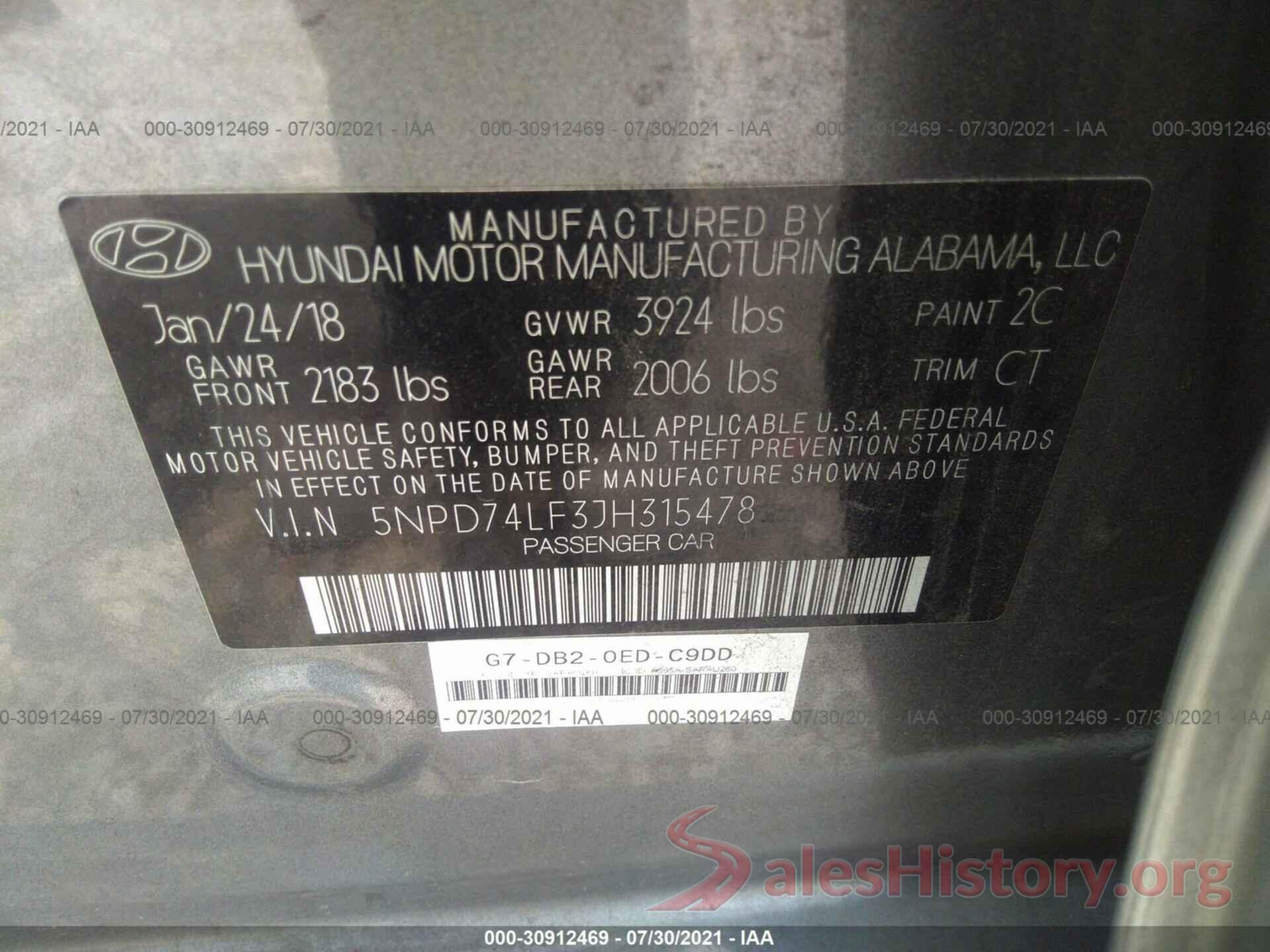 5NPD74LF3JH315478 2018 HYUNDAI ELANTRA