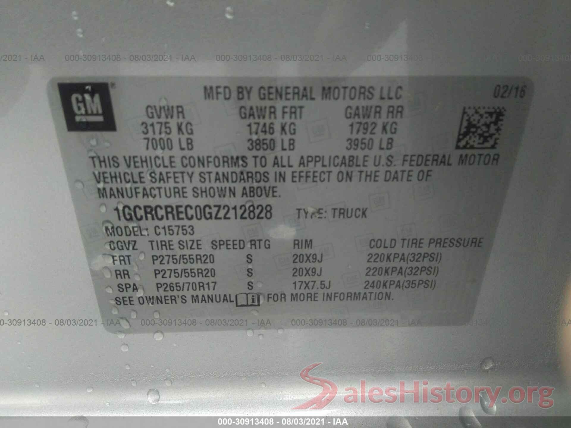 1GCRCREC0GZ212828 2016 CHEVROLET SILVERADO 1500