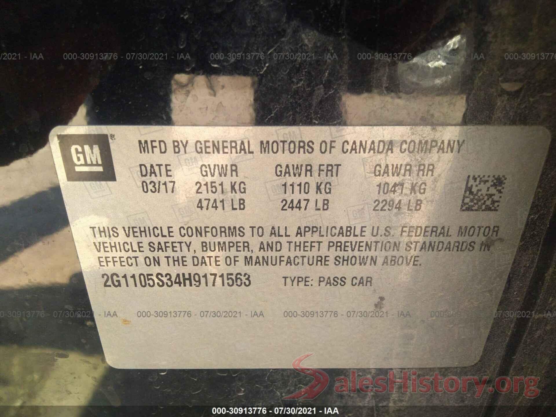 2G1105S34H9171563 2017 CHEVROLET IMPALA