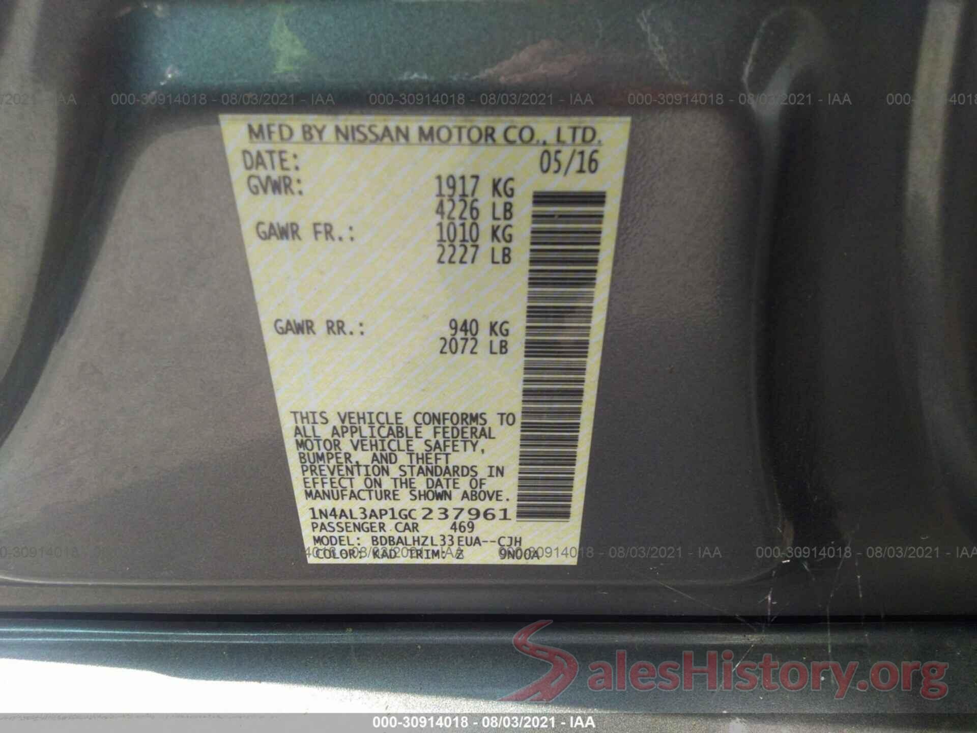 1N4AL3AP1GC237961 2016 NISSAN ALTIMA