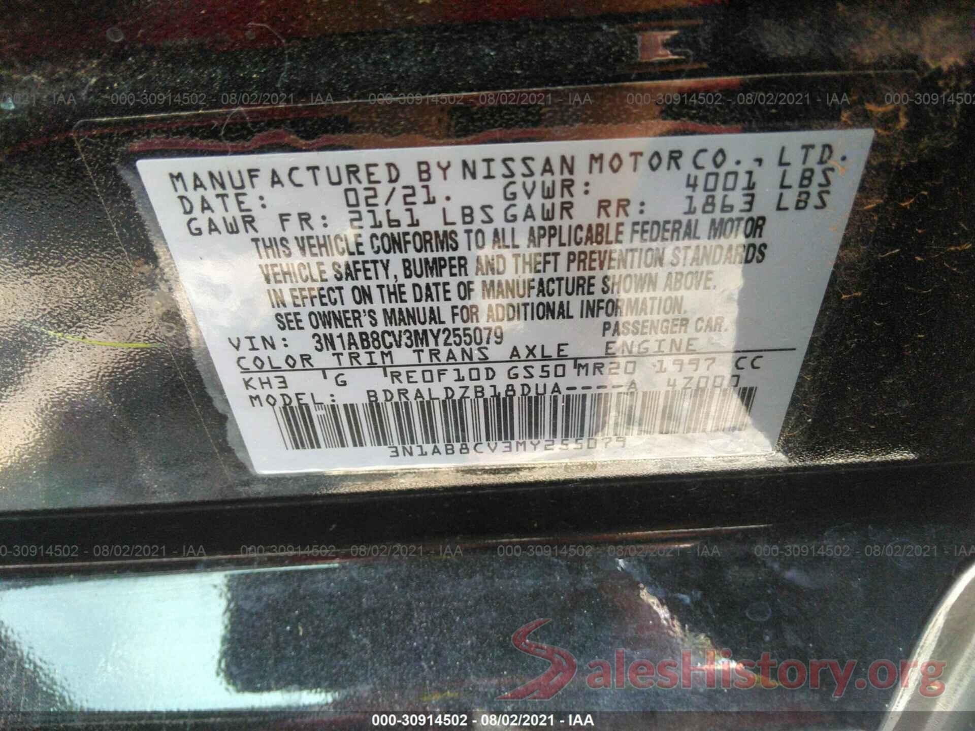 3N1AB8CV3MY255079 2021 NISSAN SENTRA