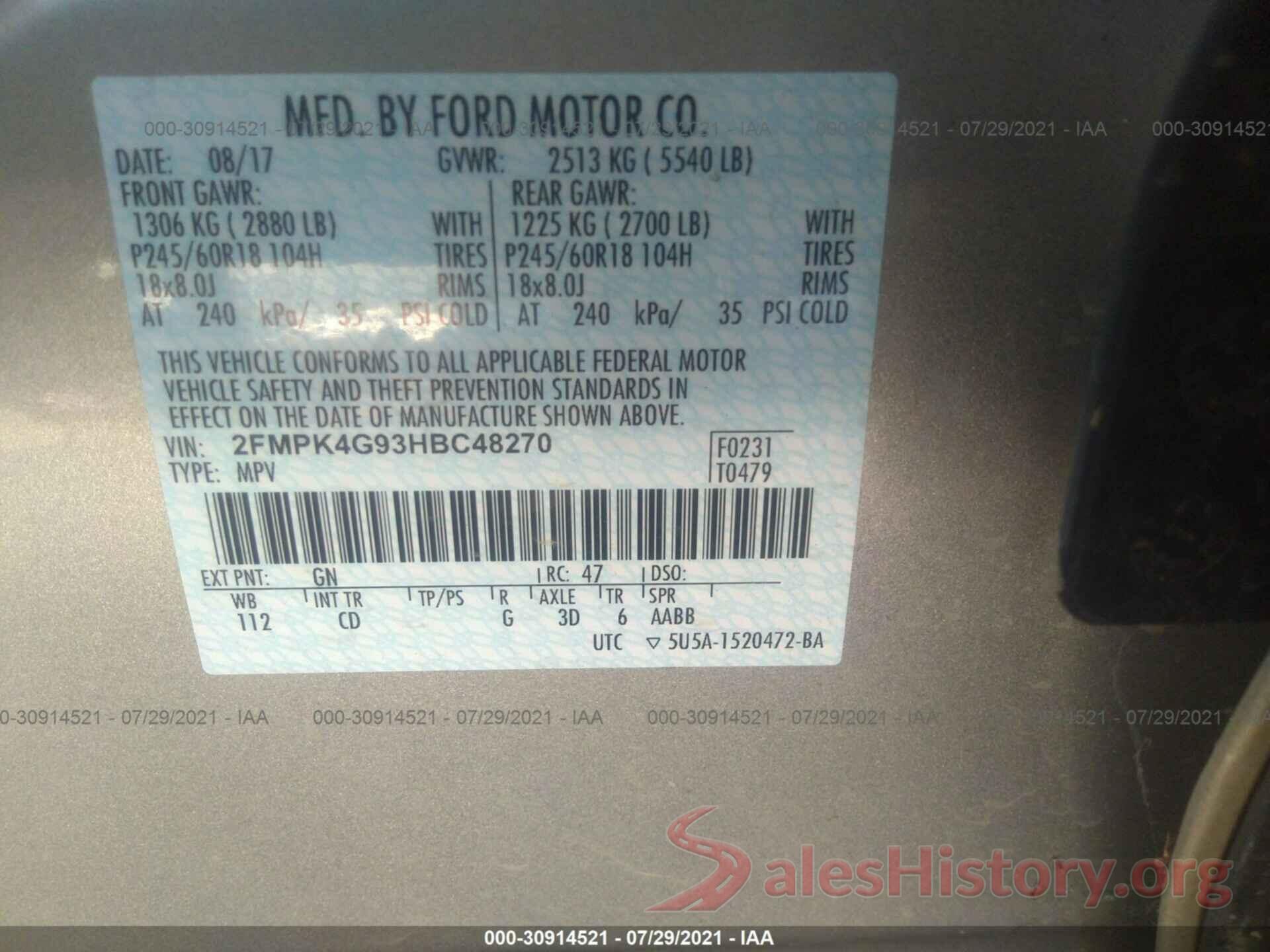 2FMPK4G93HBC48270 2017 FORD EDGE