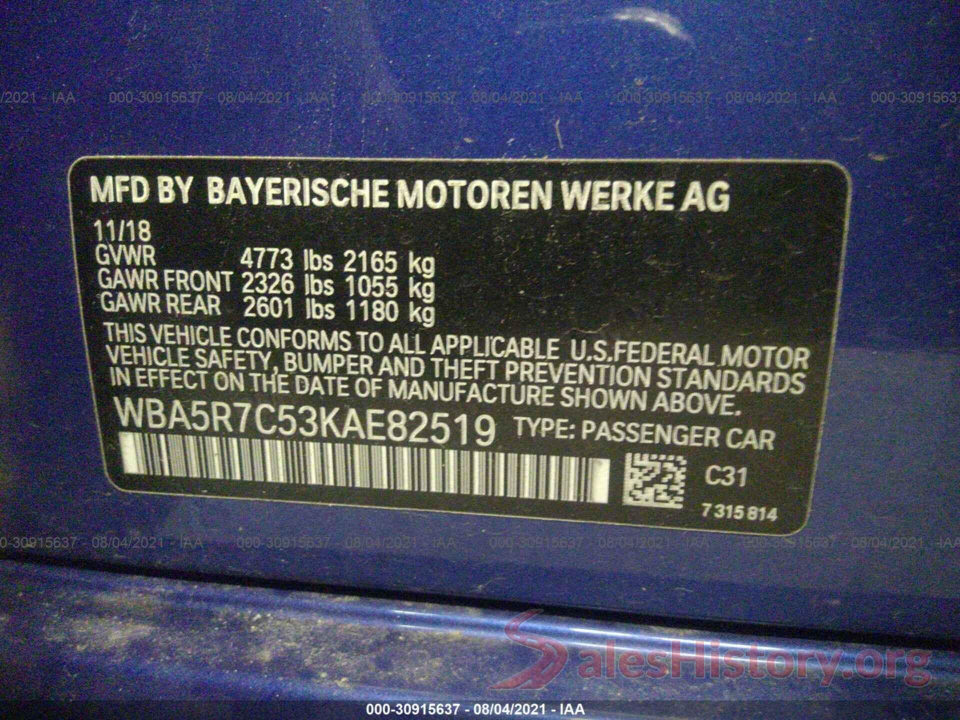 WBA5R7C53KAE82519 2019 BMW 3 SERIES