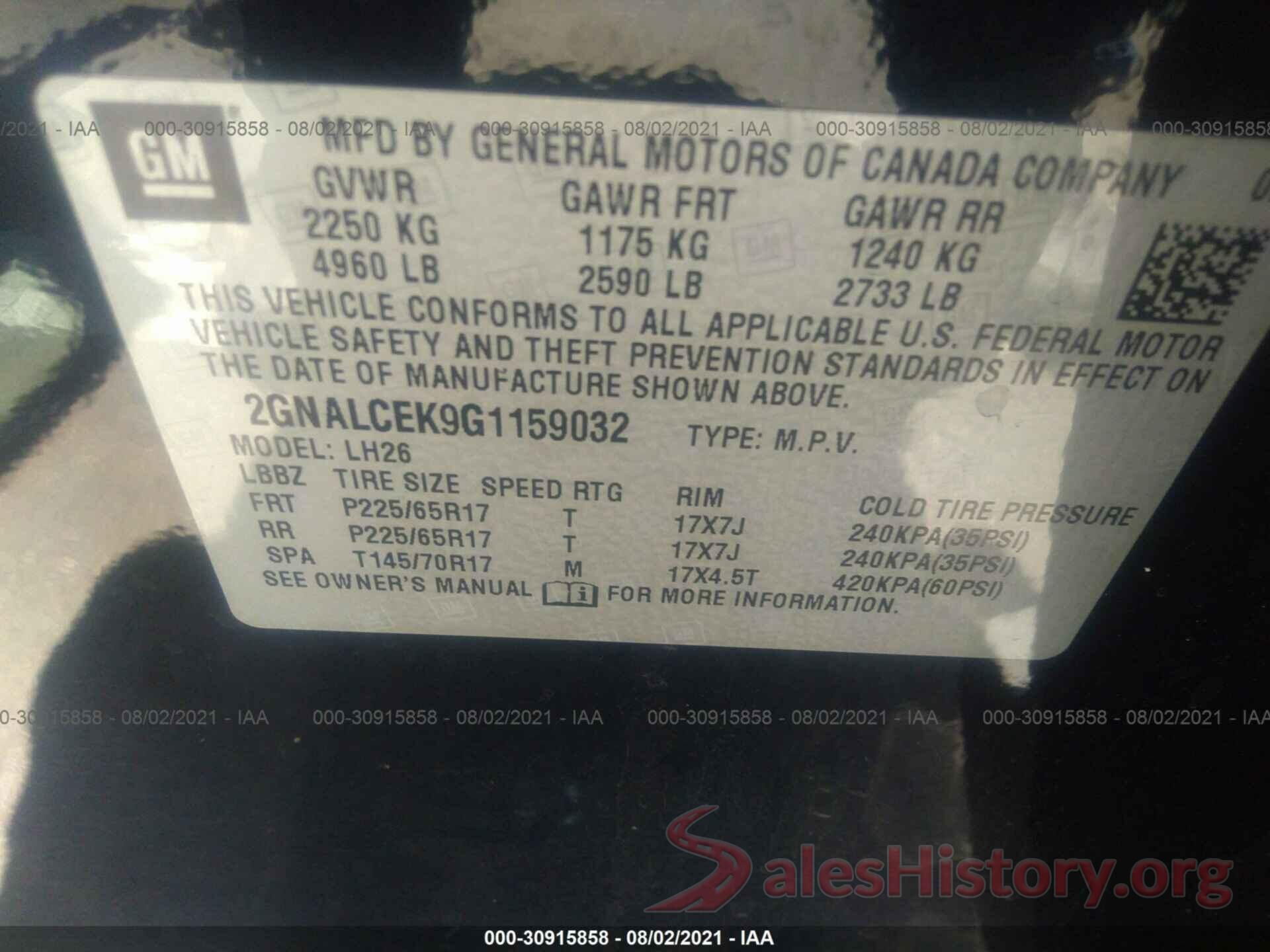 2GNALCEK9G1159032 2016 CHEVROLET EQUINOX