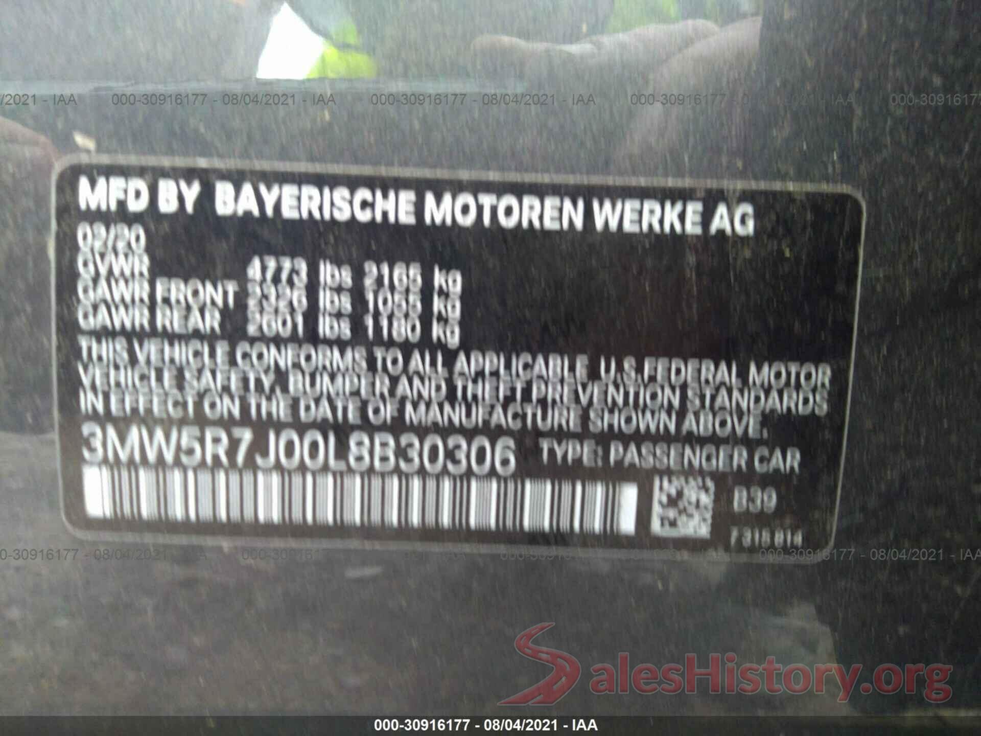 3MW5R7J00L8B30306 2020 BMW 3 SERIES