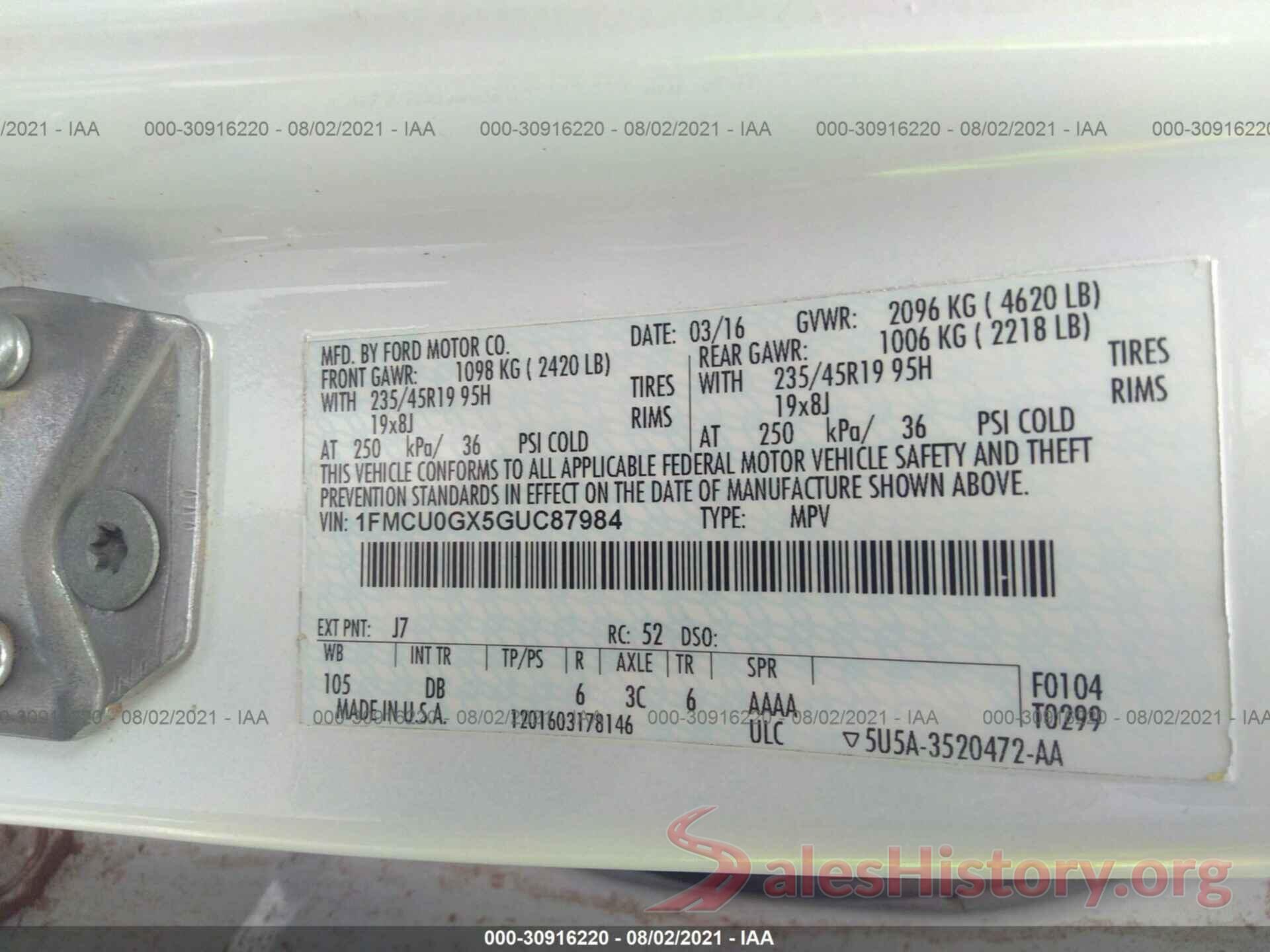 1FMCU0GX5GUC87984 2016 FORD ESCAPE