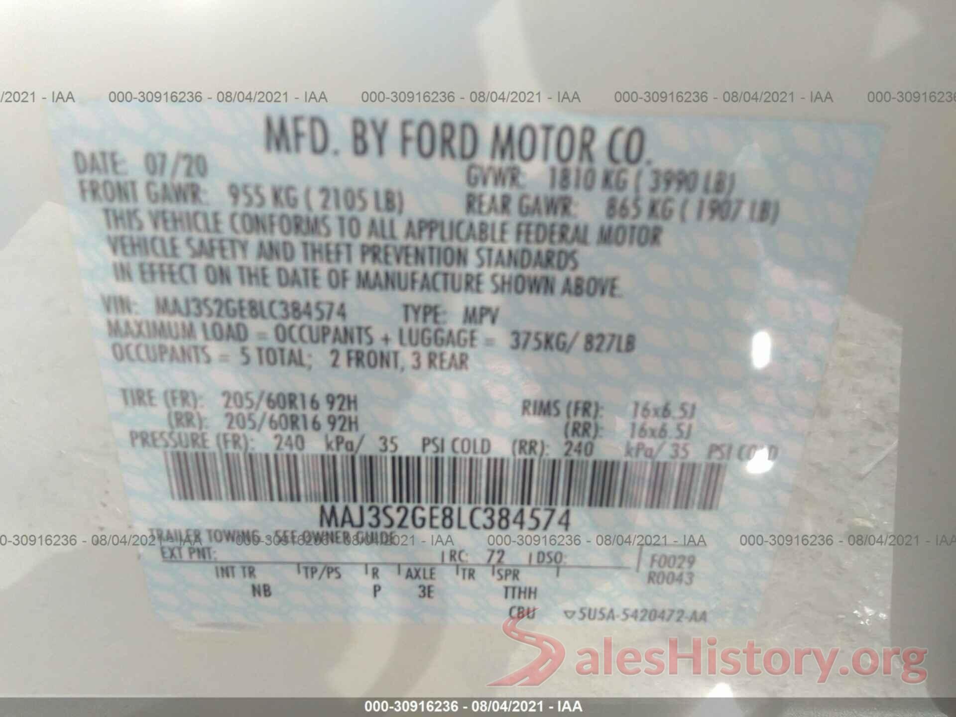 MAJ3S2GE8LC384574 2020 FORD ECOSPORT