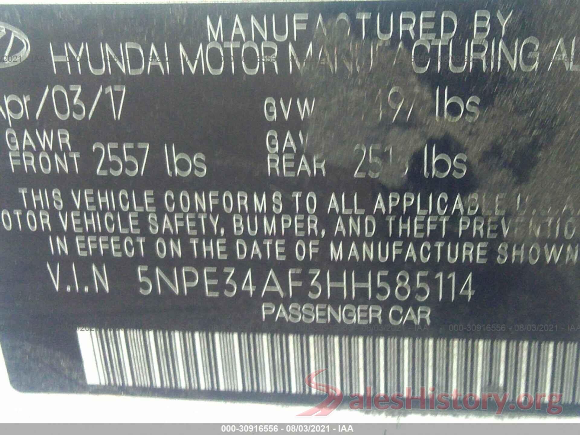 5NPE34AF3HH585114 2017 HYUNDAI SONATA