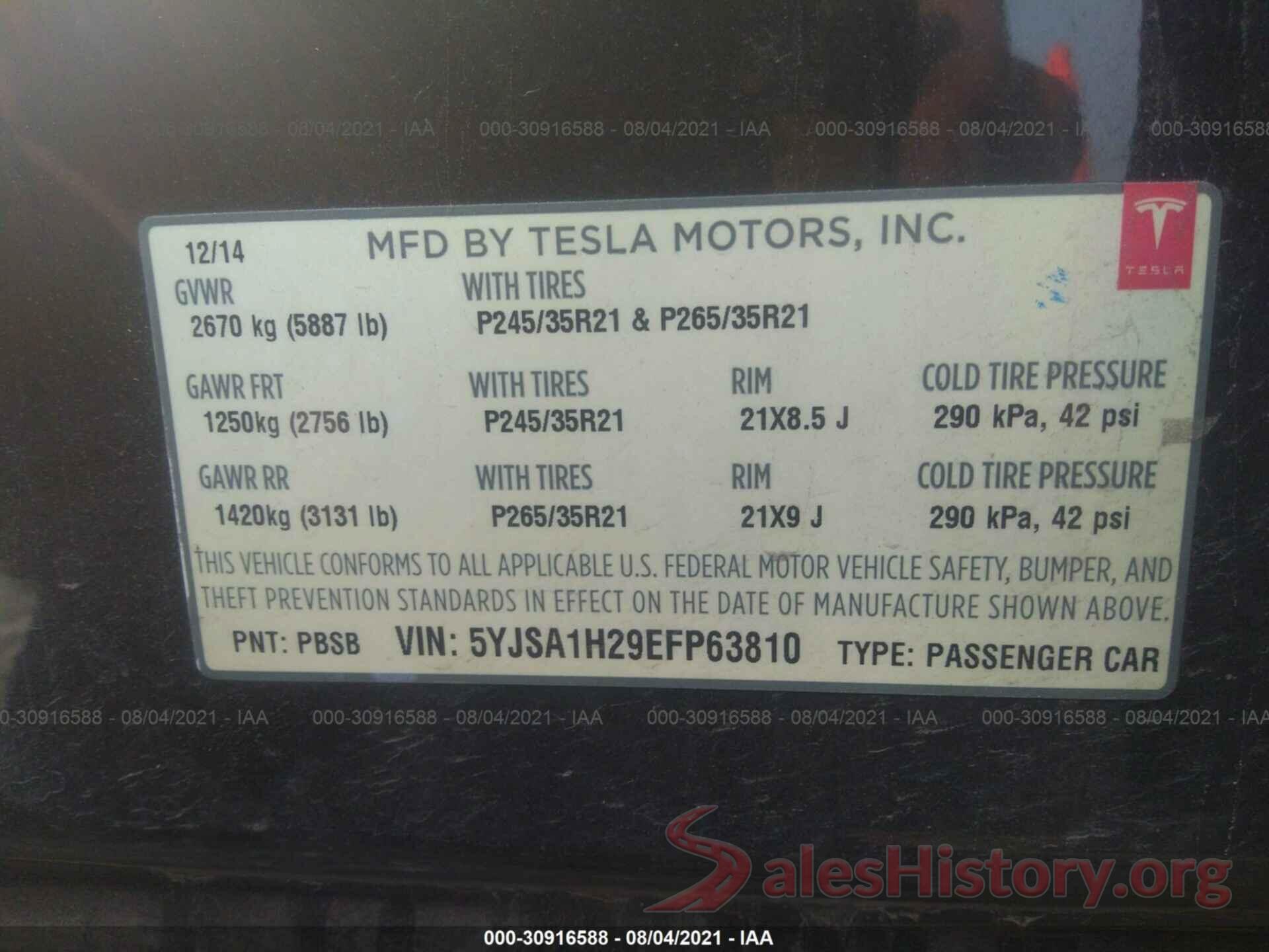 5YJSA1H29EFP63810 2014 TESLA MODEL S