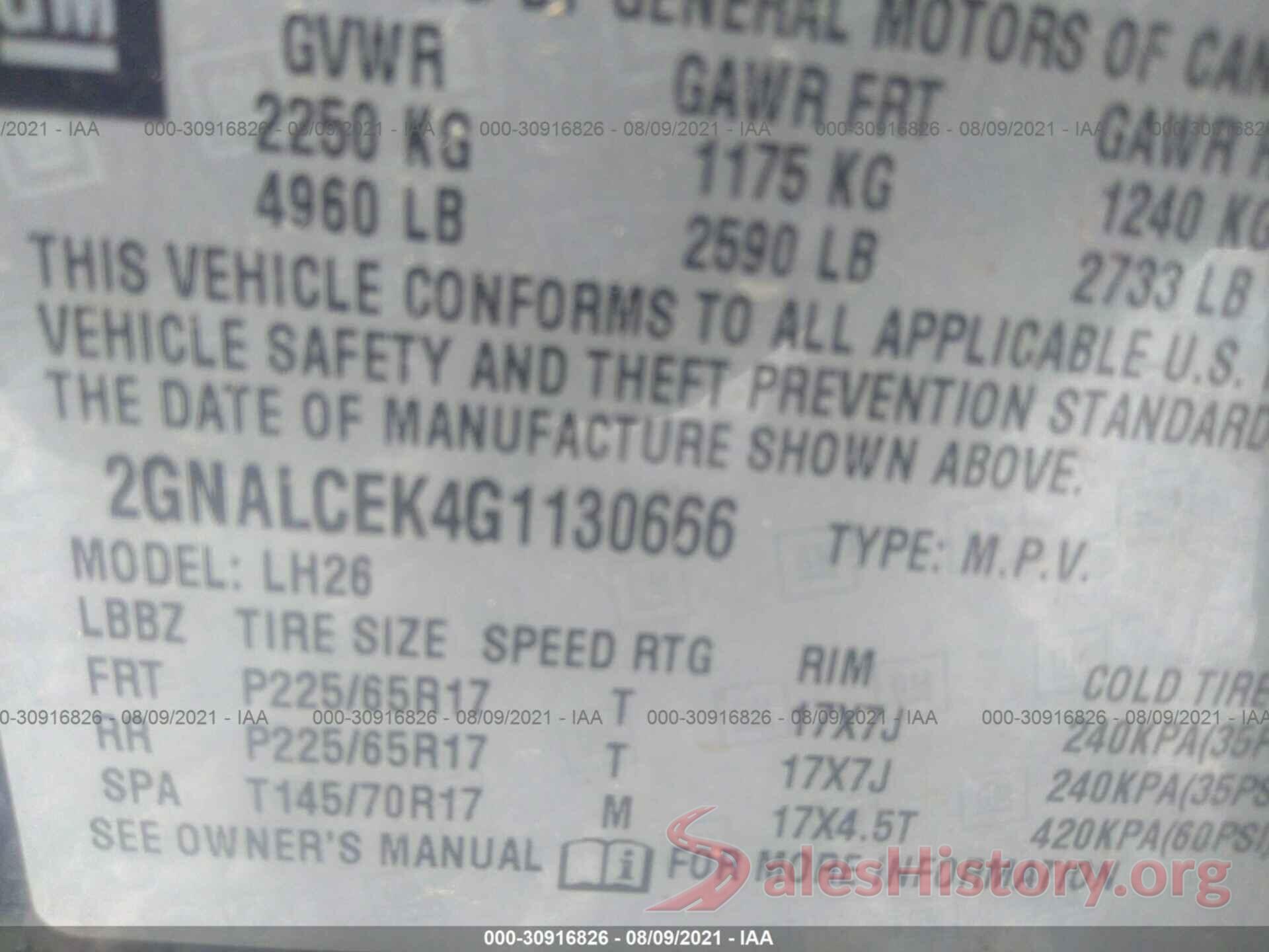 2GNALCEK4G1130666 2016 CHEVROLET EQUINOX