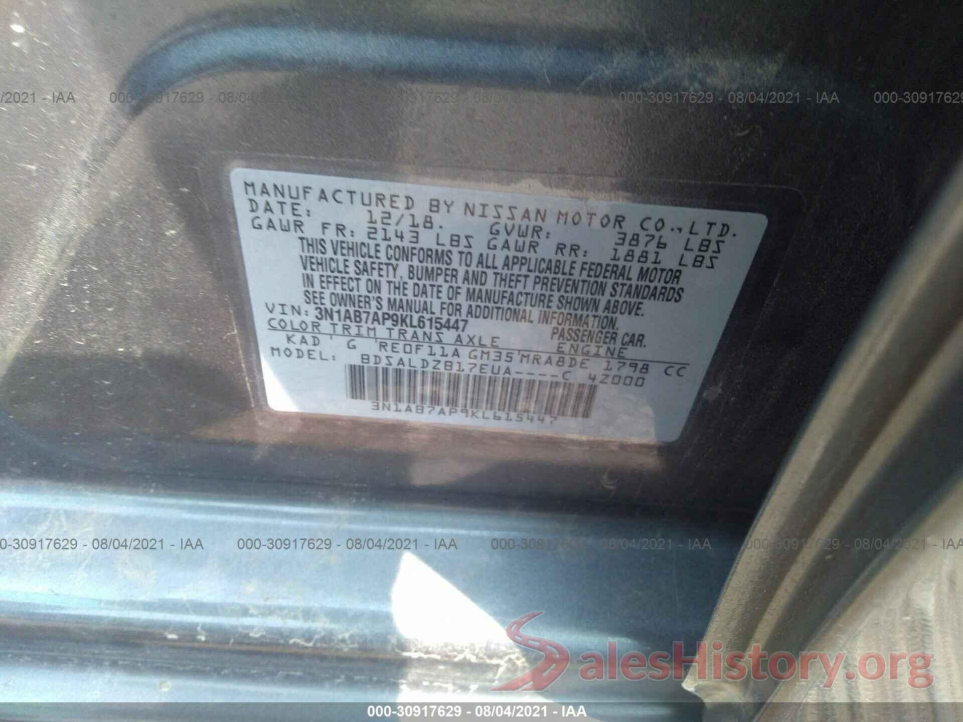 3N1AB7AP9KL615447 2019 NISSAN SENTRA