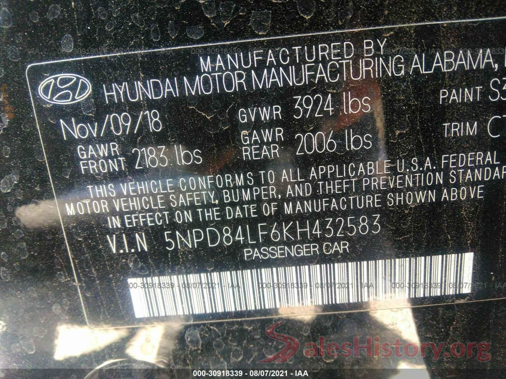 5NPD84LF6KH432583 2019 HYUNDAI ELANTRA