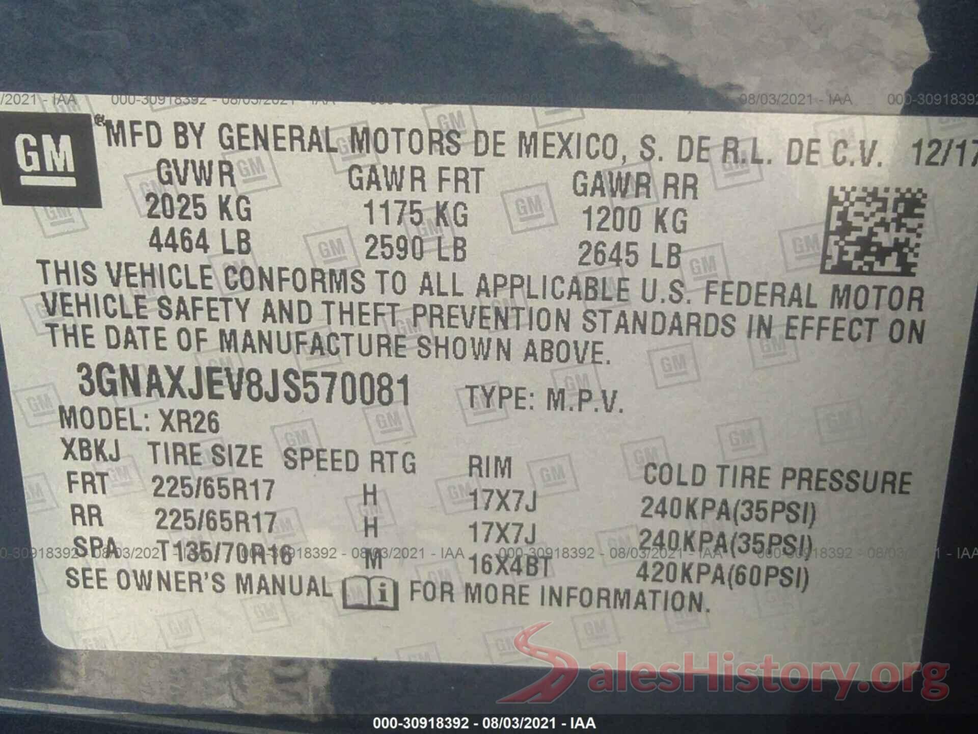 3GNAXJEV8JS570081 2018 CHEVROLET EQUINOX