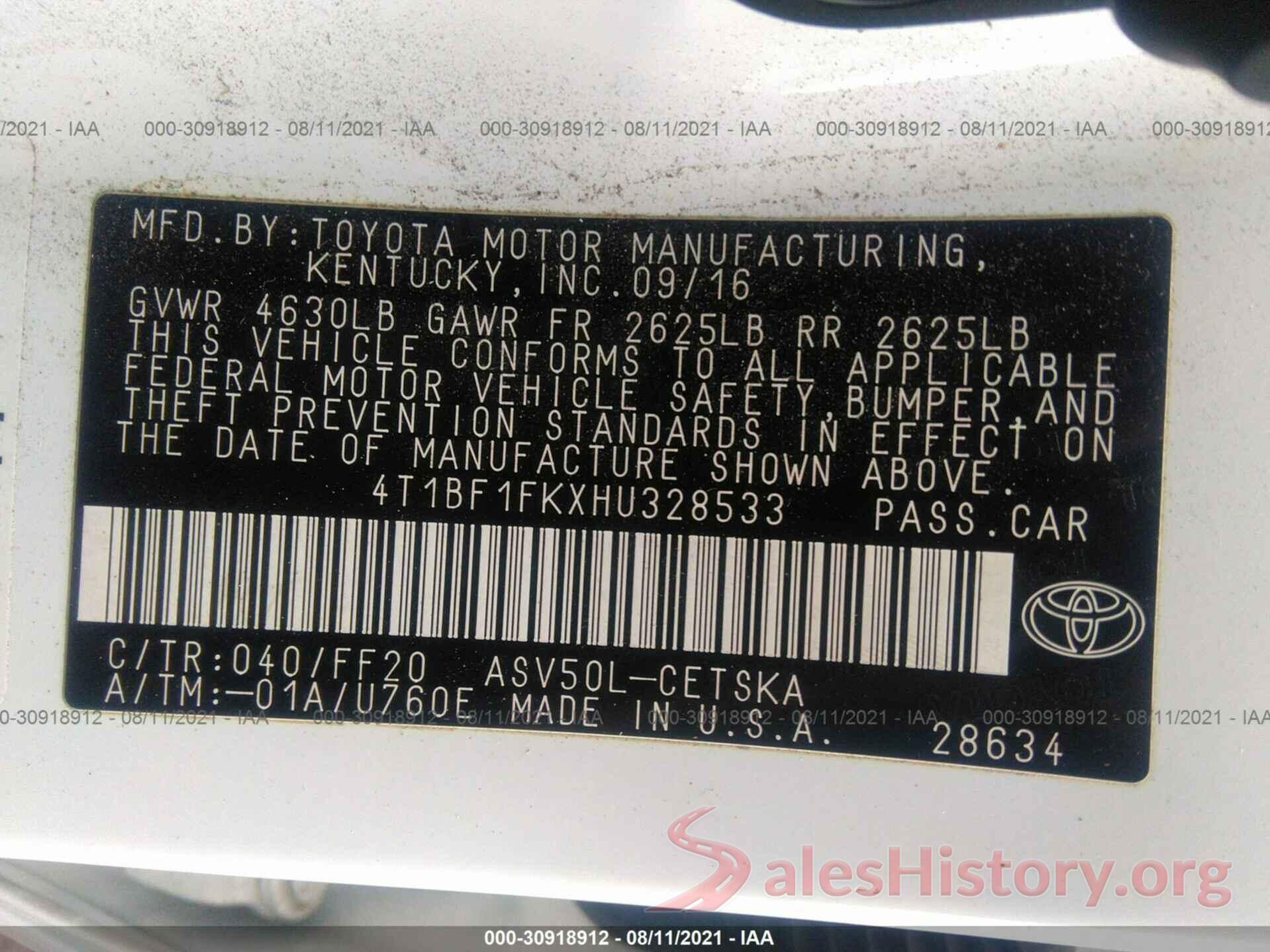 4T1BF1FKXHU328533 2017 TOYOTA CAMRY