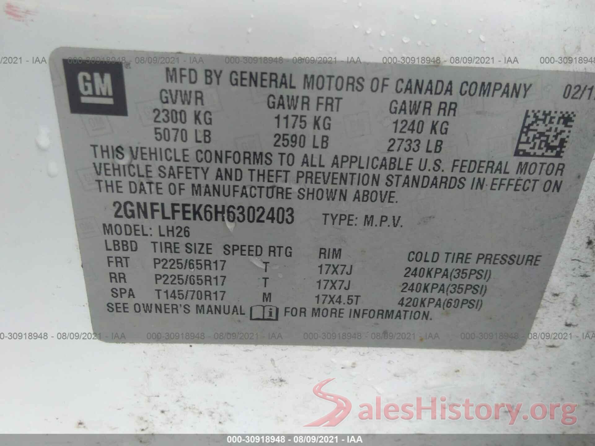 2GNFLFEK6H6302403 2017 CHEVROLET EQUINOX