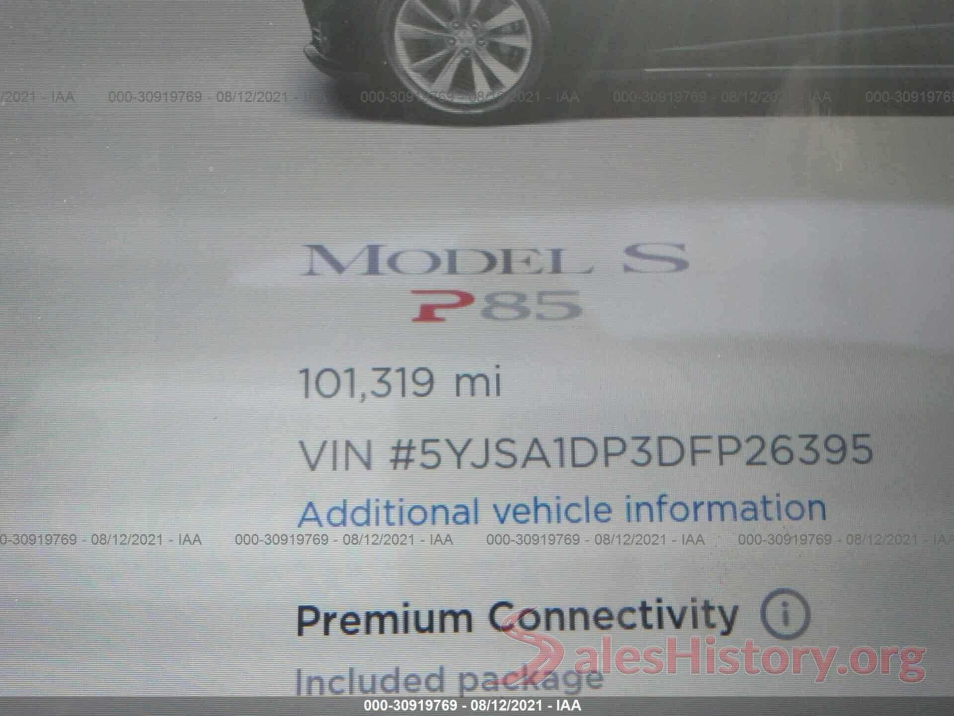 5YJSA1DP3DFP26395 2013 TESLA MODEL S