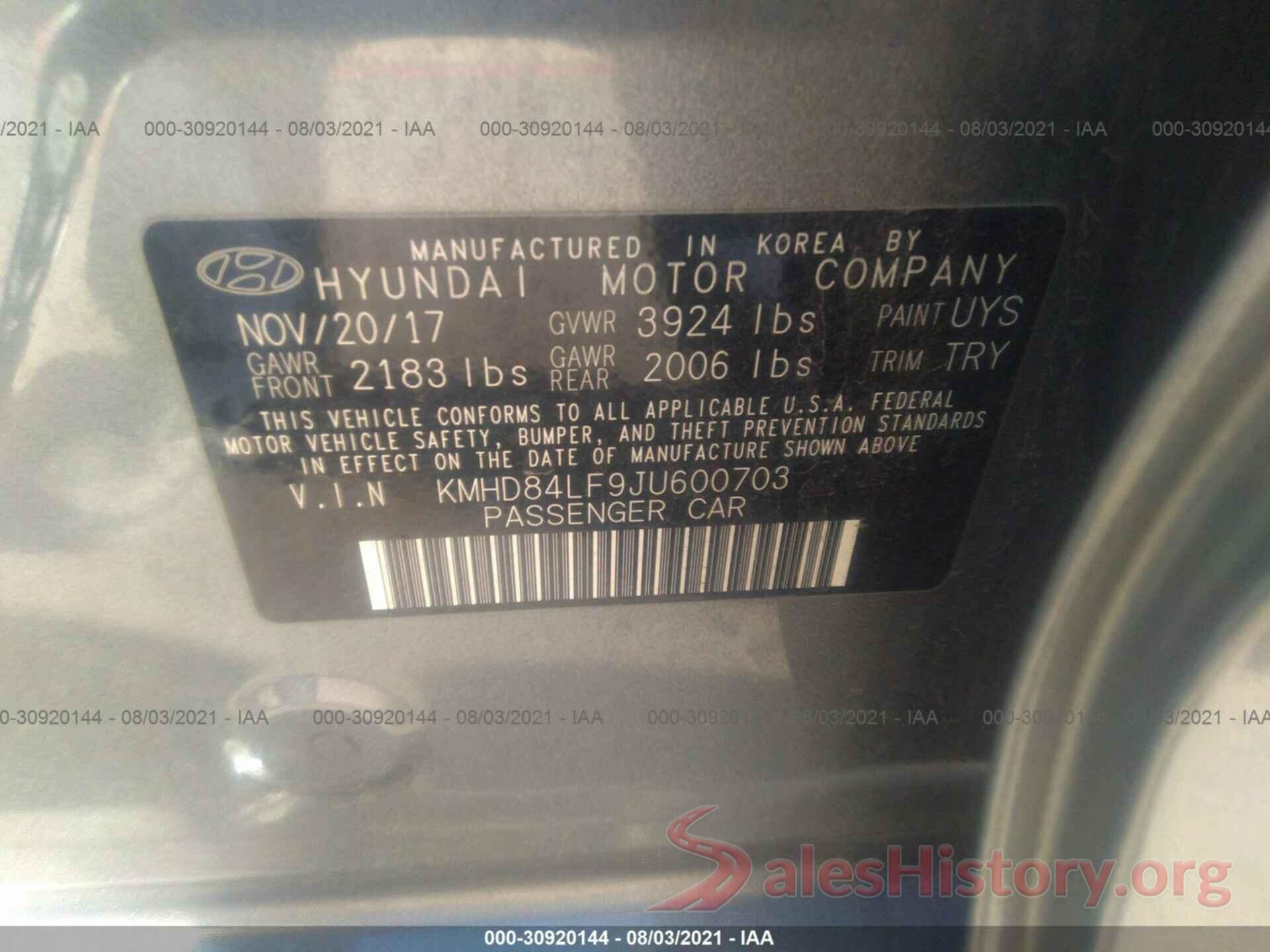 KMHD84LF9JU600703 2018 HYUNDAI ELANTRA