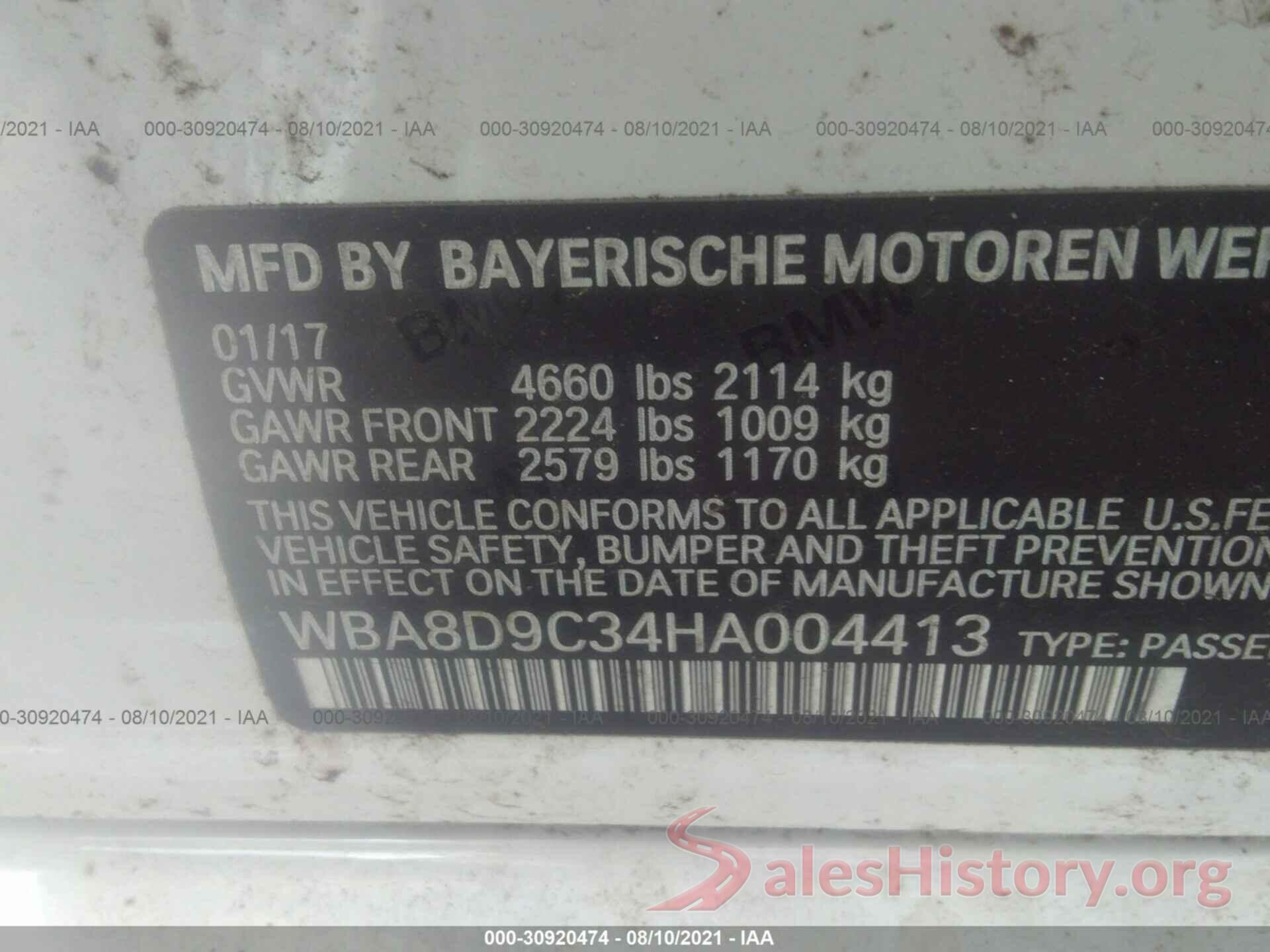 WBA8D9C34HA004413 2017 BMW 3 SERIES