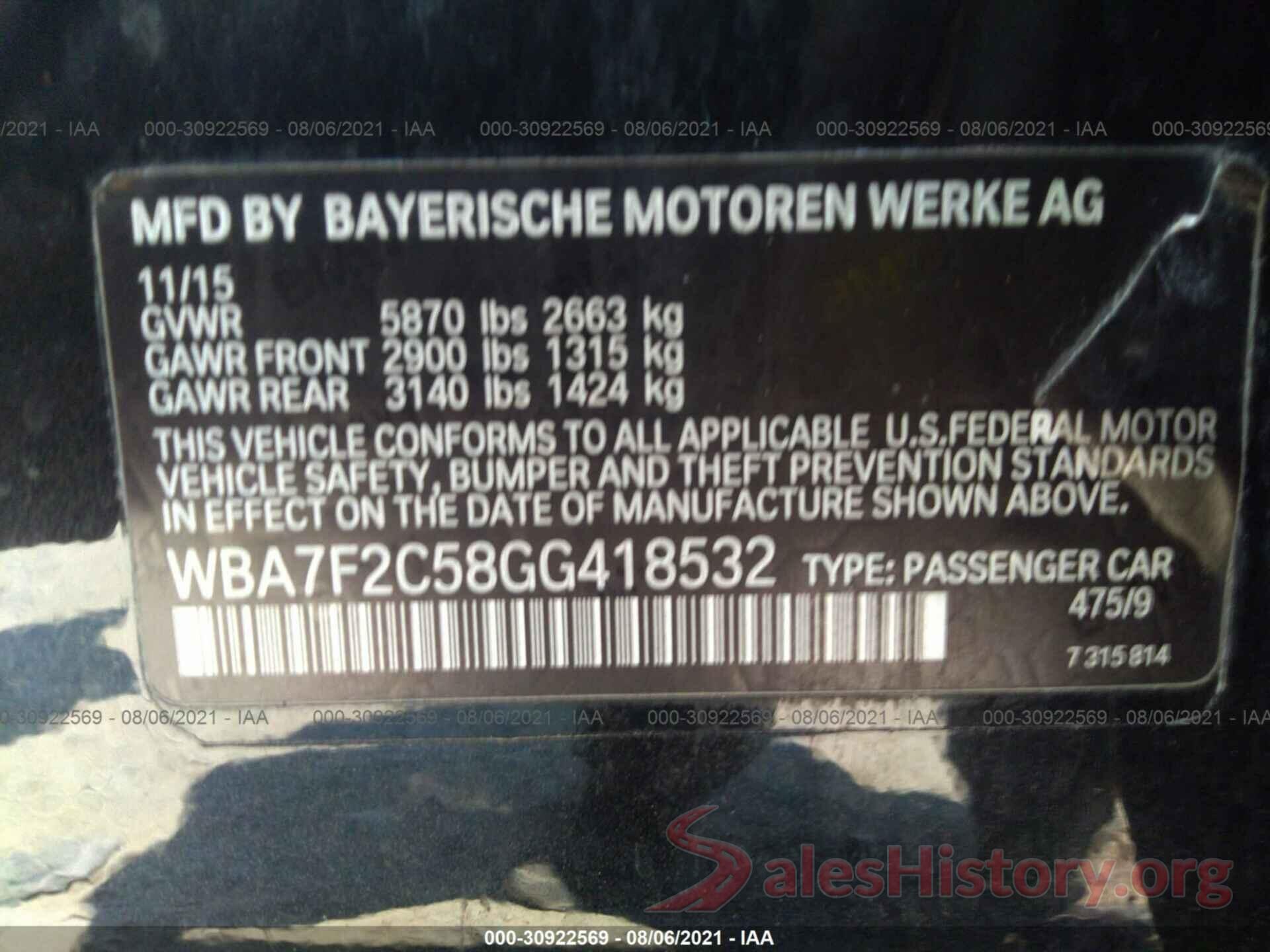 WBA7F2C58GG418532 2016 BMW 7 SERIES