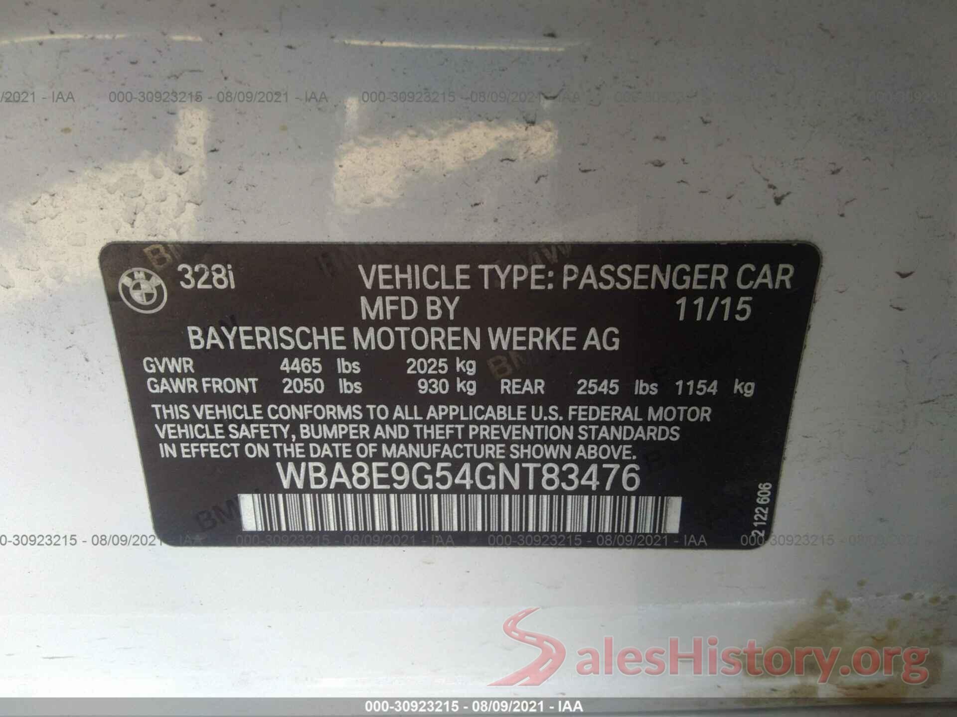 WBA8E9G54GNT83476 2016 BMW 3 SERIES