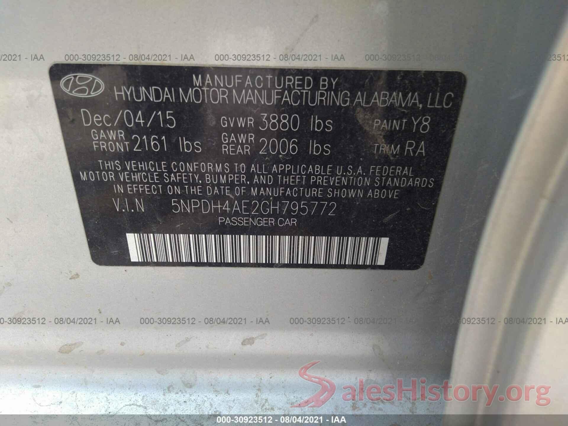 5NPDH4AE2GH795772 2016 HYUNDAI ELANTRA