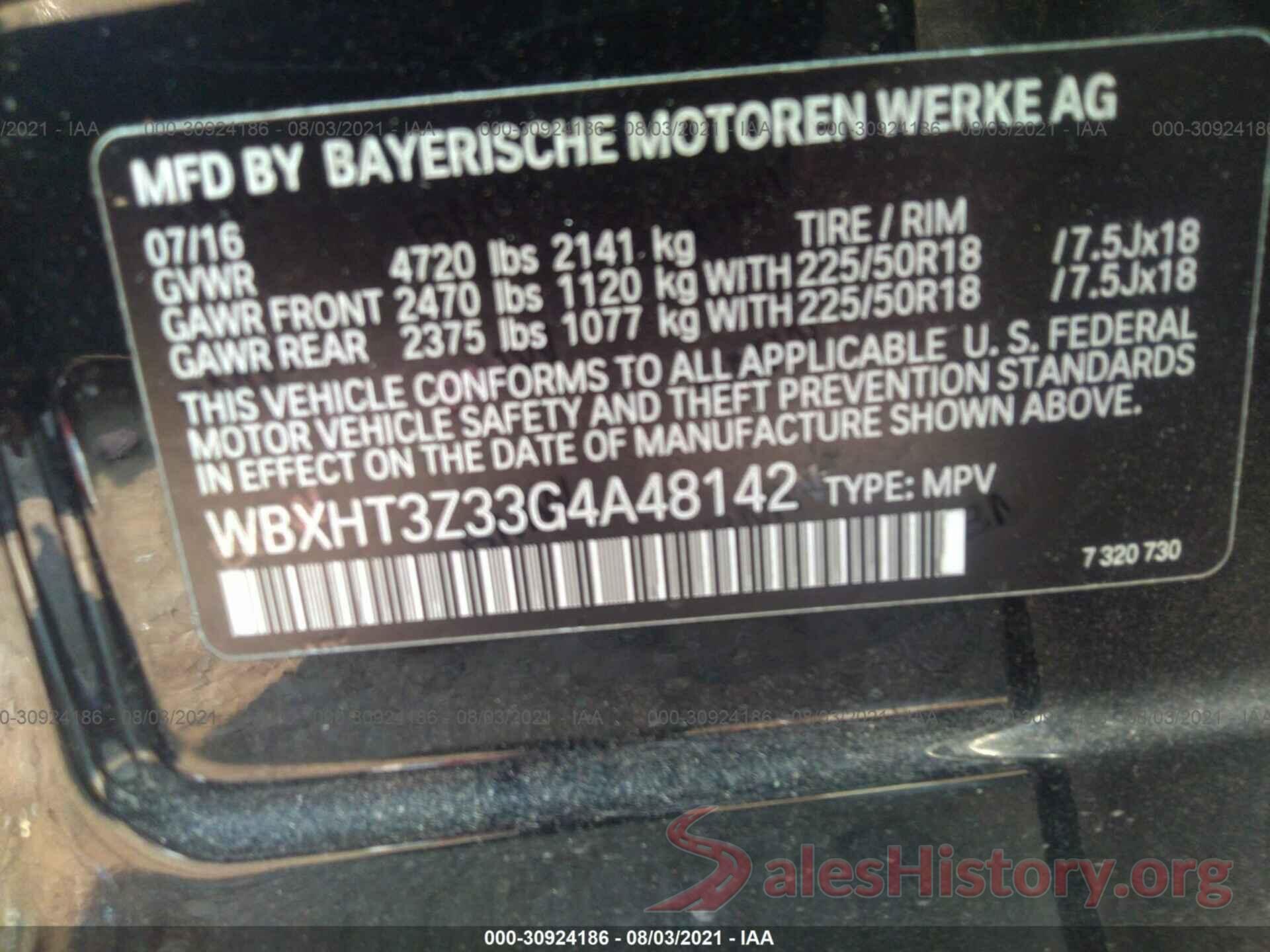 WBXHT3Z33G4A48142 2016 BMW X1