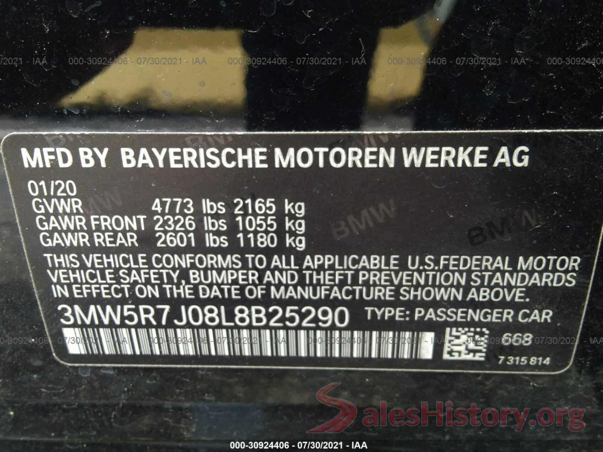 3MW5R7J08L8B25290 2020 BMW 3 SERIES