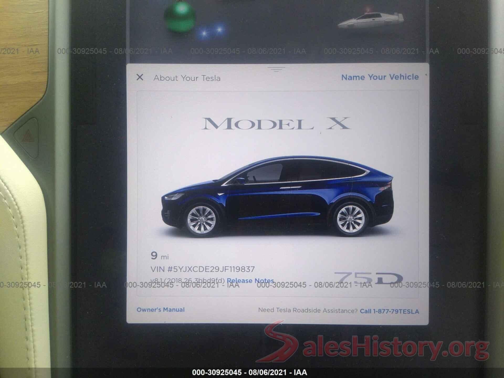 5YJXCDE29JF119837 2018 TESLA MODEL X