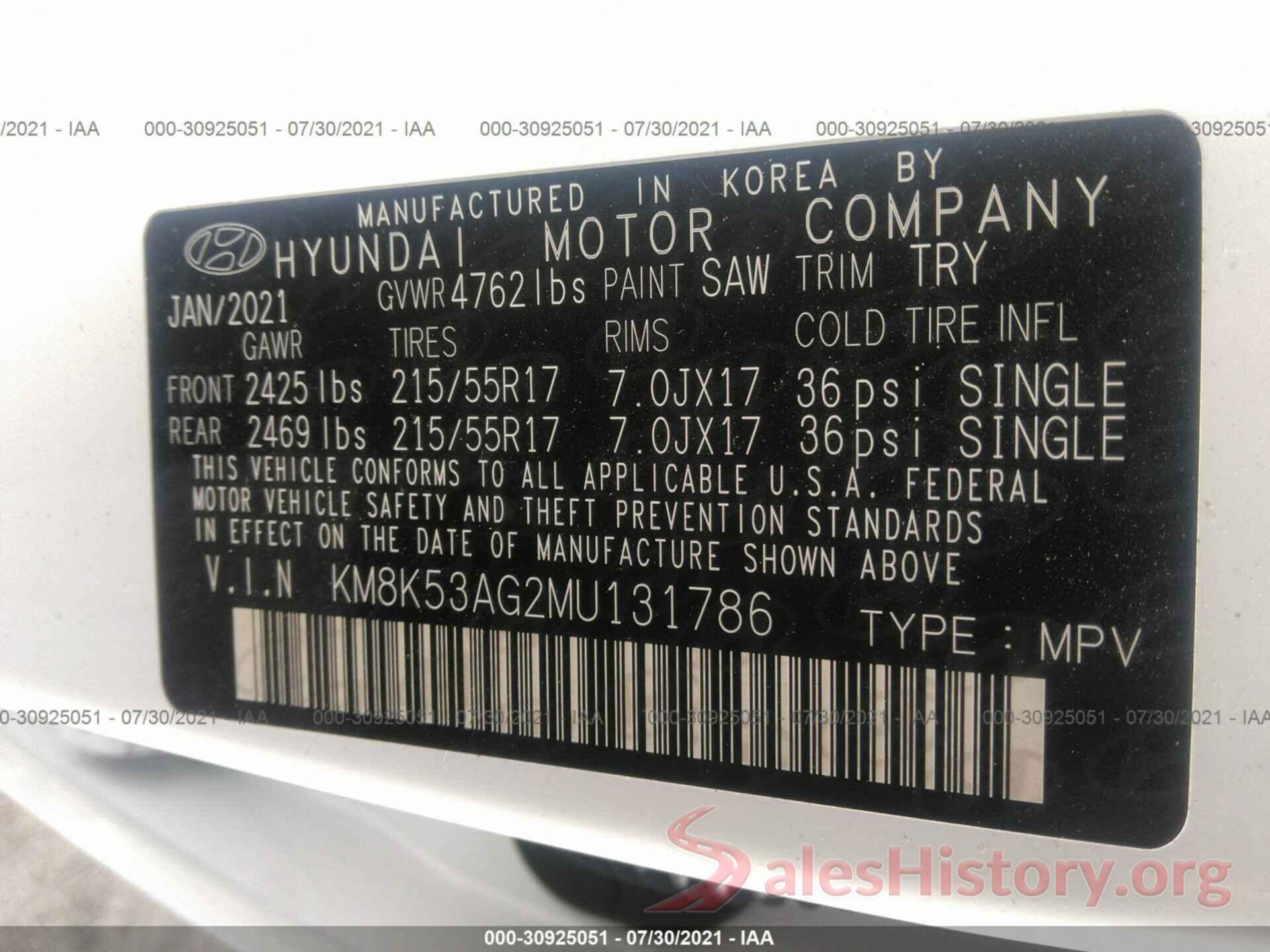 KM8K53AG2MU131786 2021 HYUNDAI KONA EV