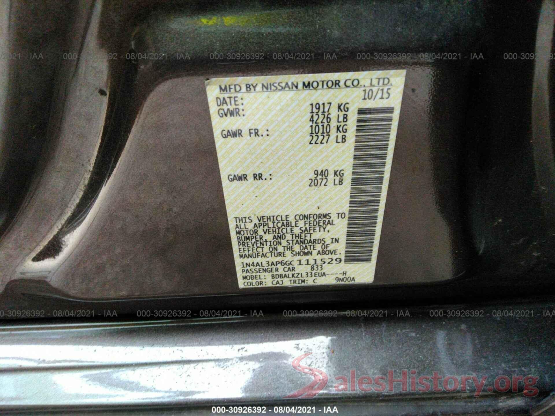 1N4AL3AP6GC111529 2016 NISSAN ALTIMA