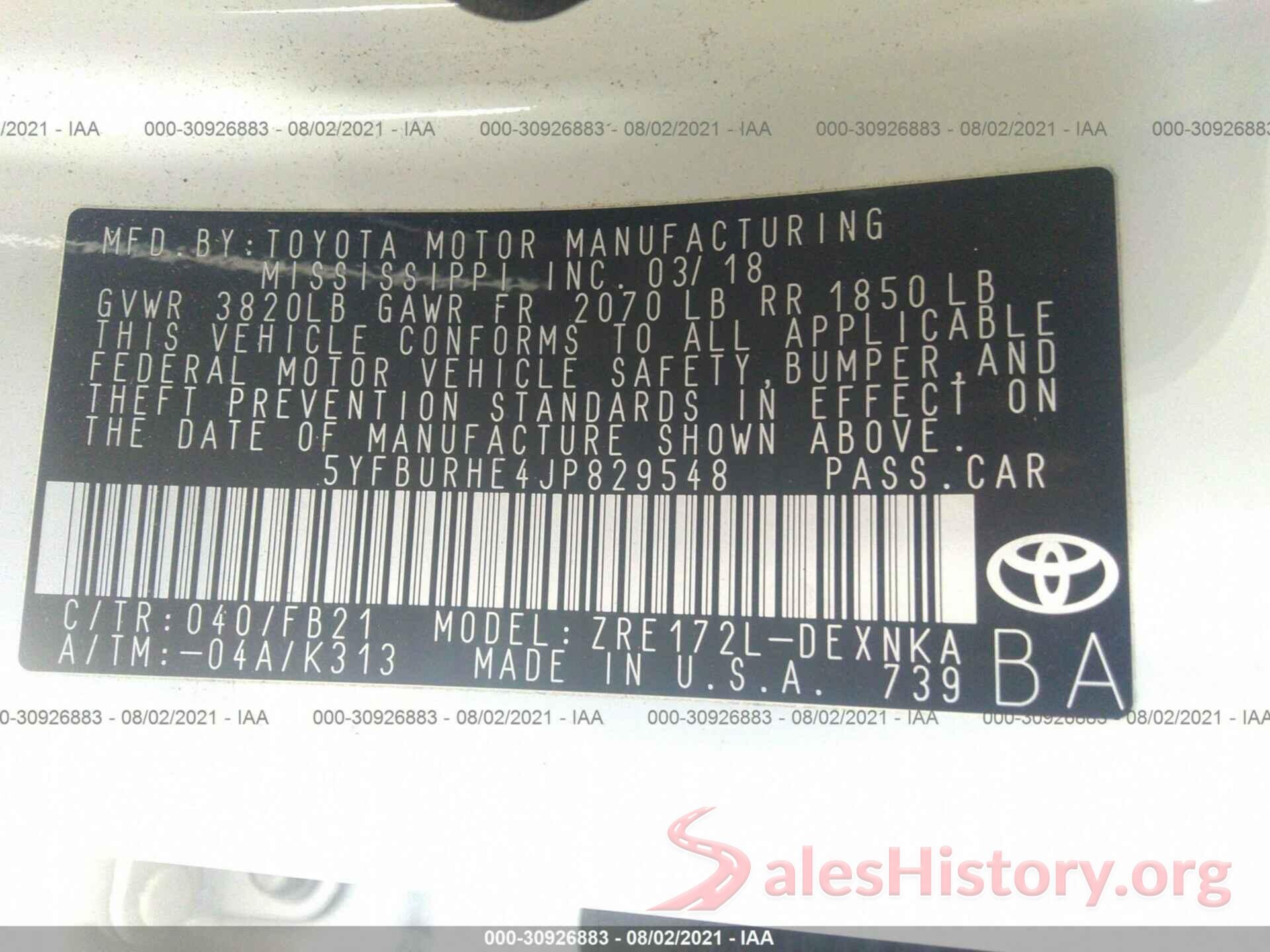 5YFBURHE4JP829548 2018 TOYOTA COROLLA