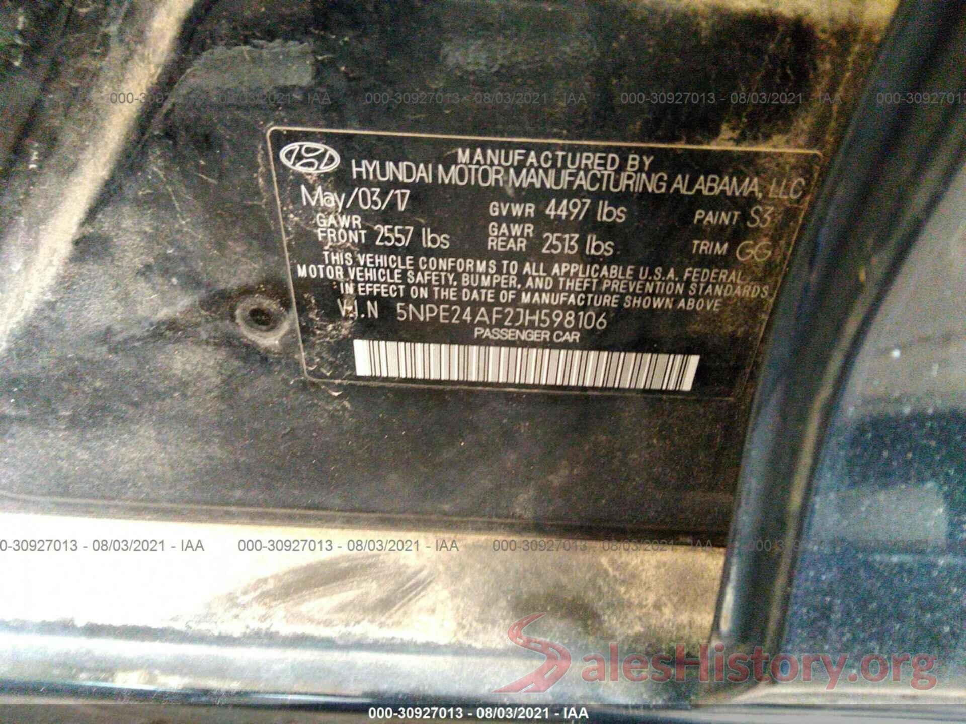 000E24AF2JH598106 2018 HYUNDAI SONATA