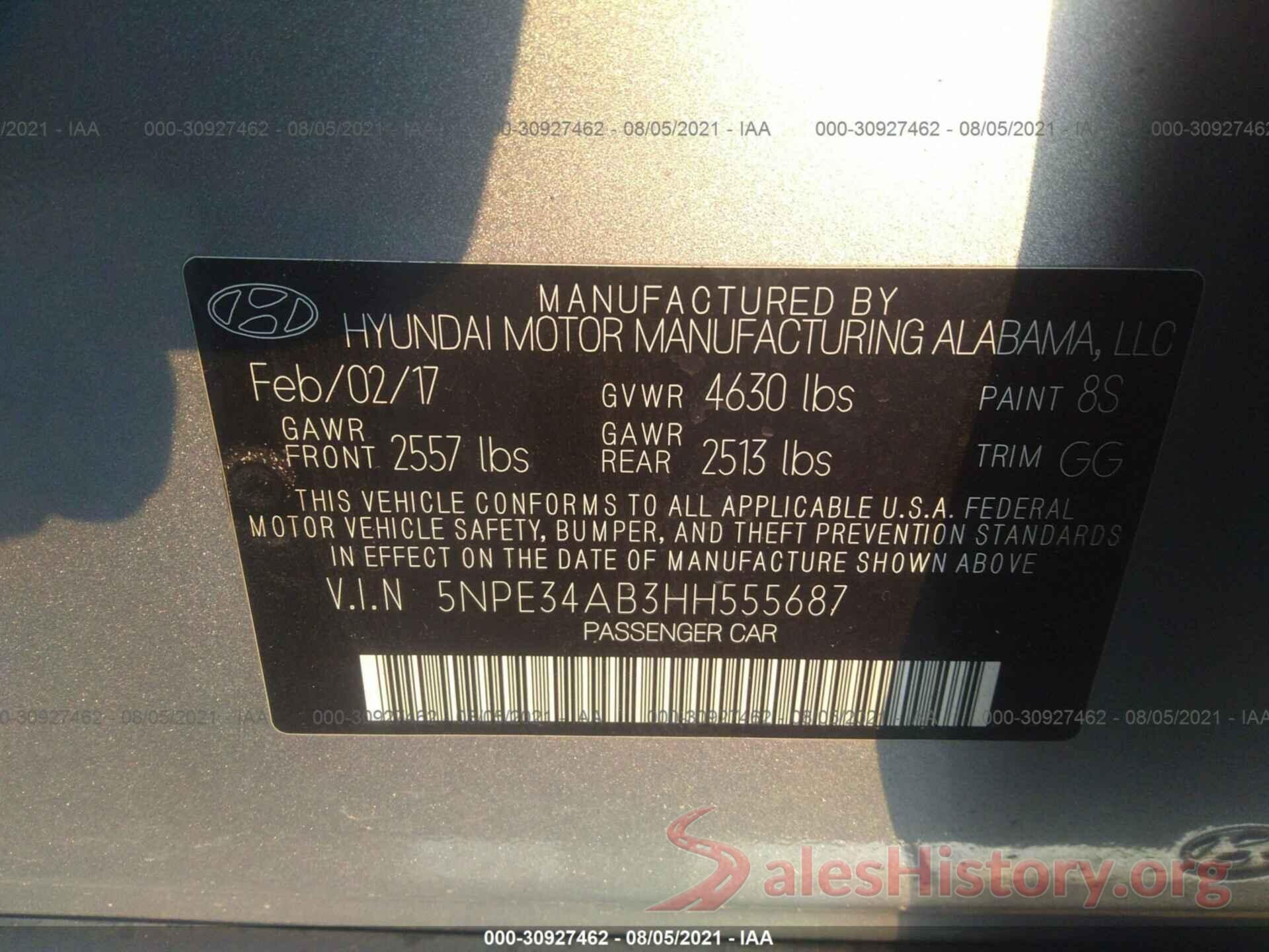 5NPE34AB3HH555687 2017 HYUNDAI SONATA