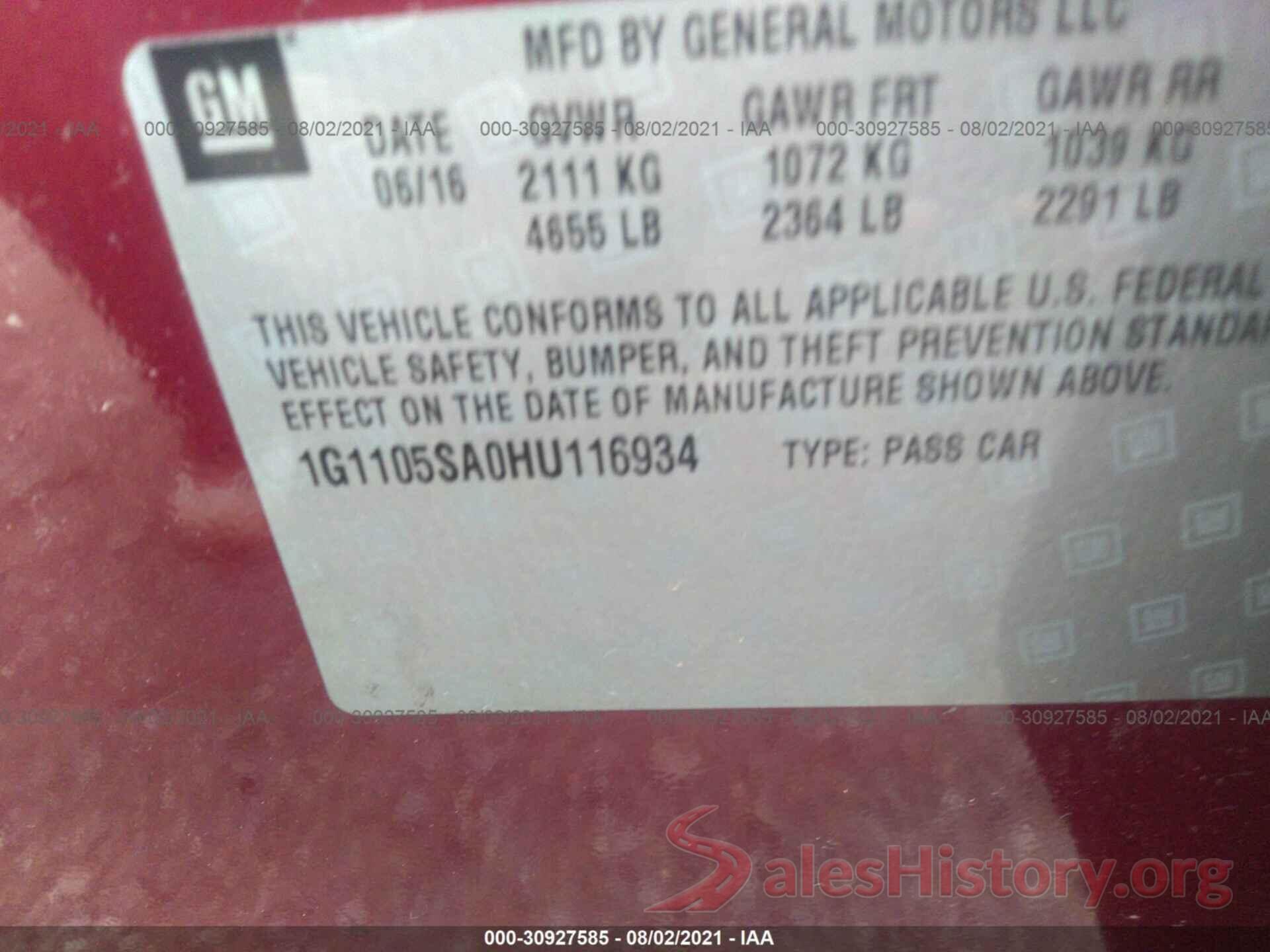 1G1105SA0HU116934 2017 CHEVROLET IMPALA