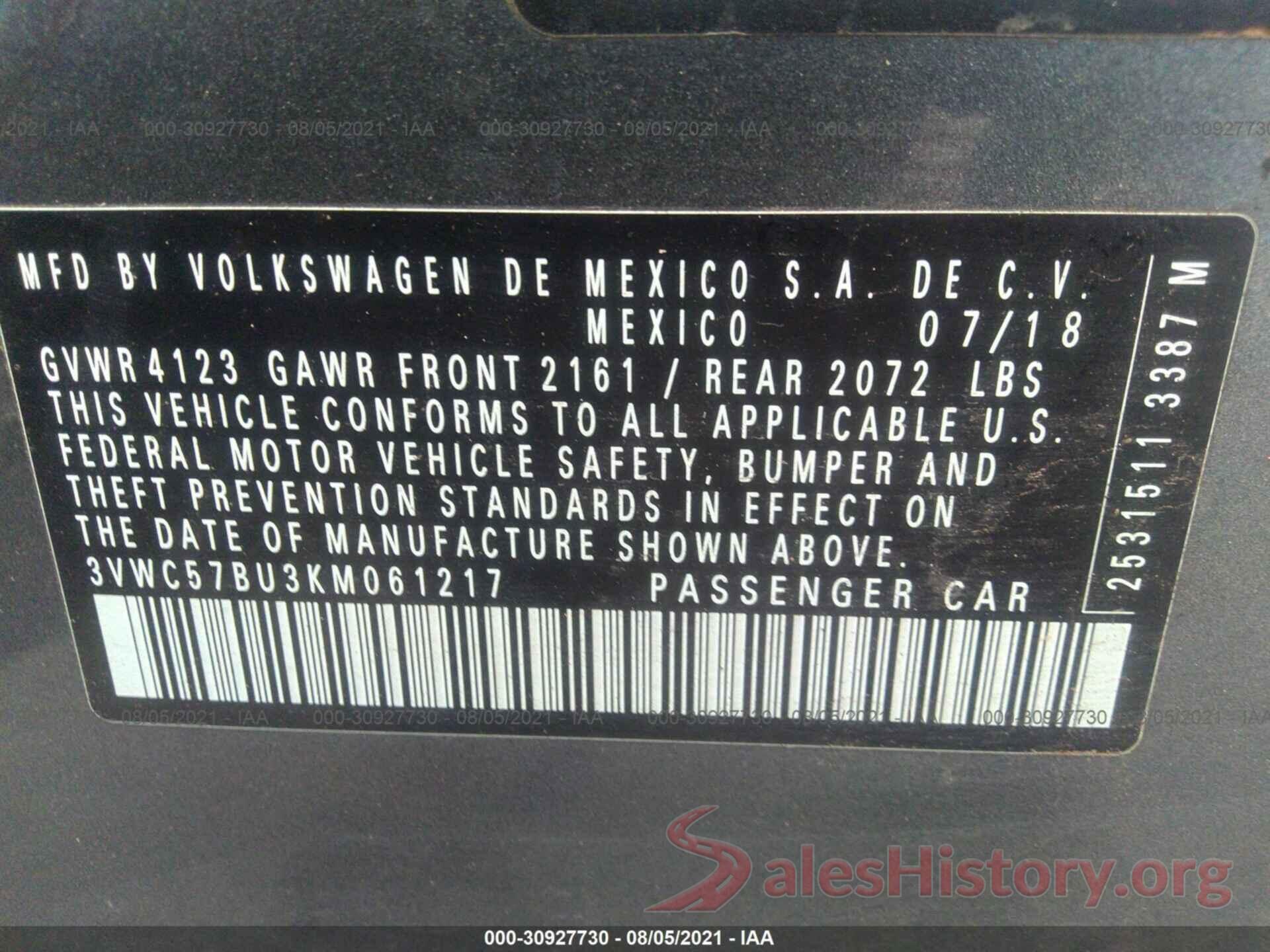 3VWC57BU3KM061217 2019 VOLKSWAGEN JETTA